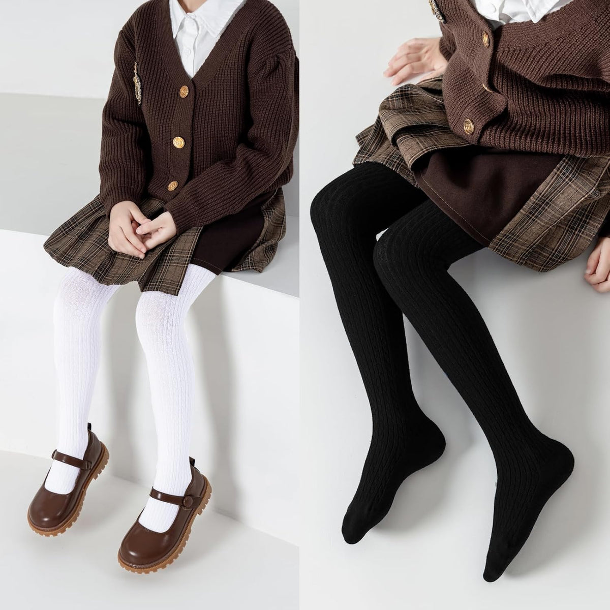 Girls Ribbed & Cable Knit Tights Cotton Seamless Dress School Leggings