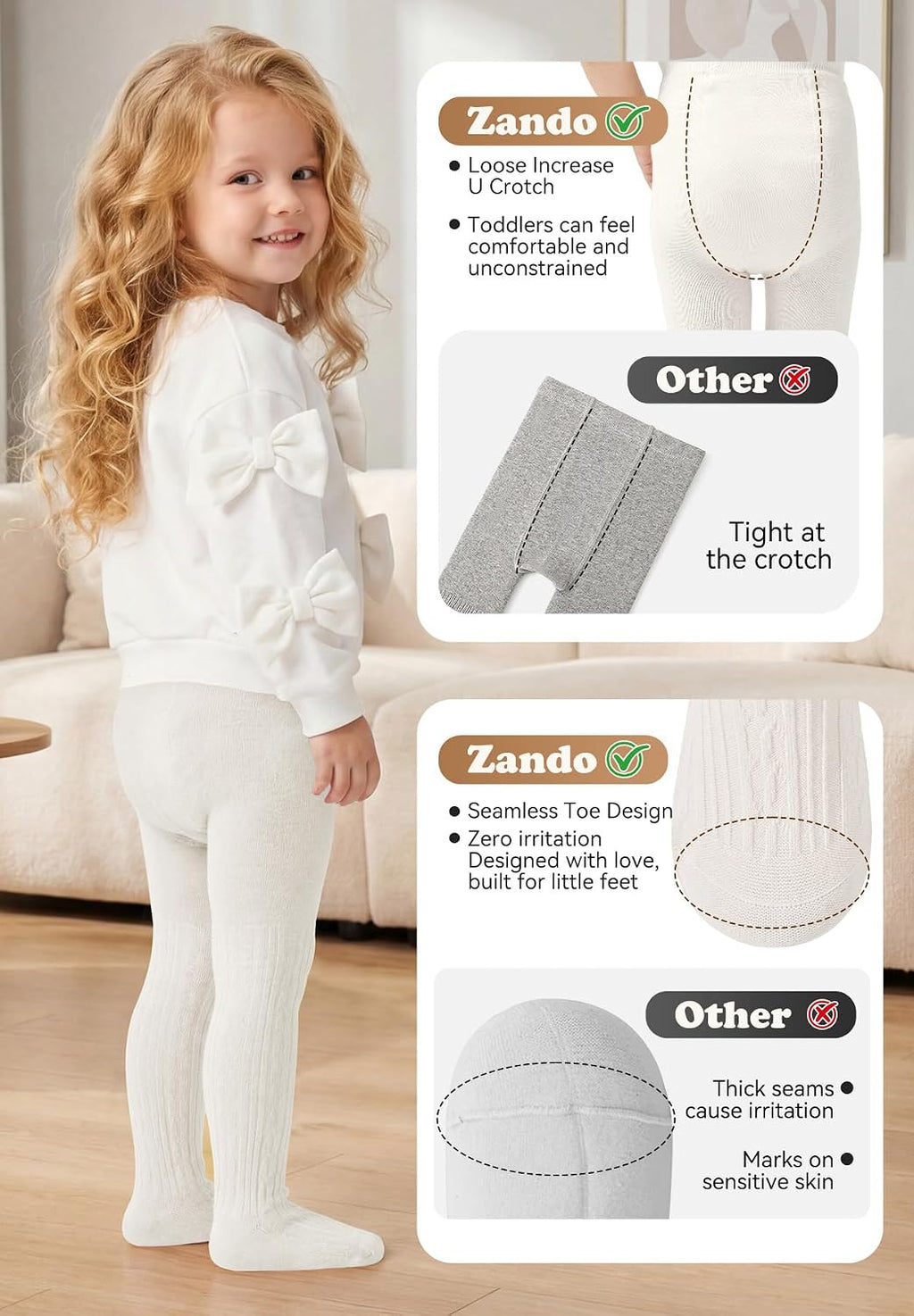Zando Cable Knit Toddler Tights Baby Seamless Leggings Girls Stockings