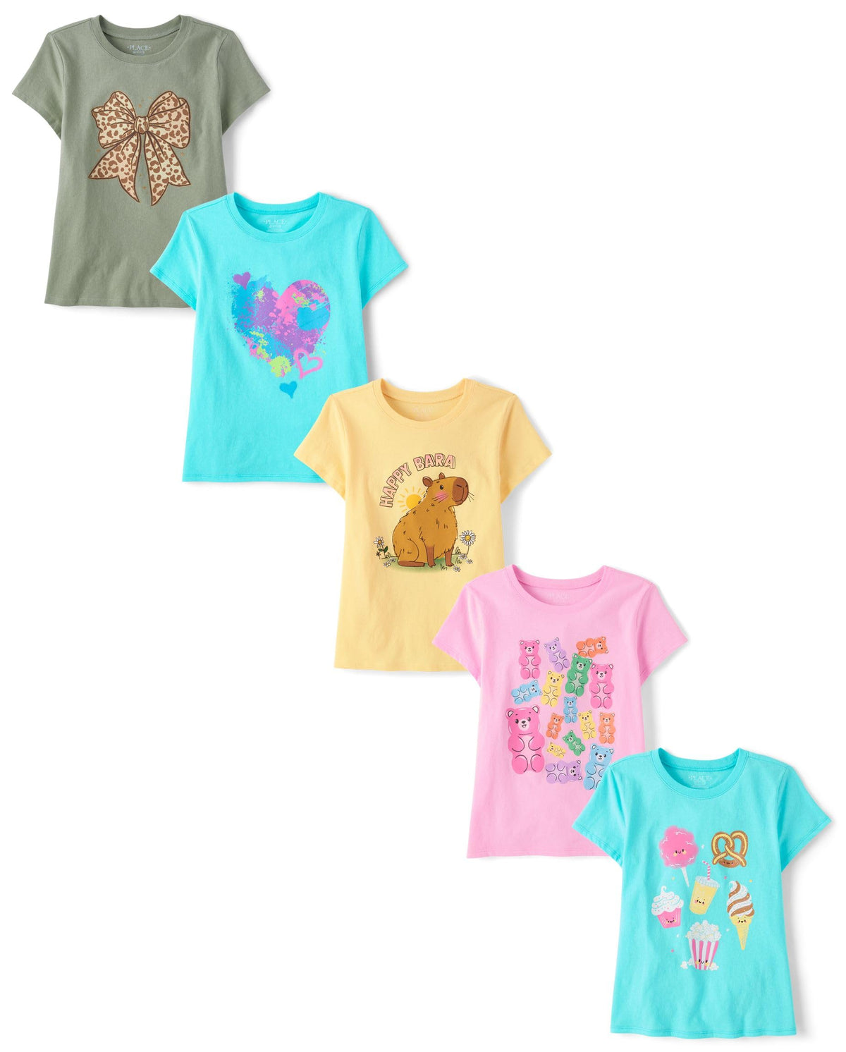 The Children's Place Girls' Short Sleeve Graphic T-shirts (5-Pack)