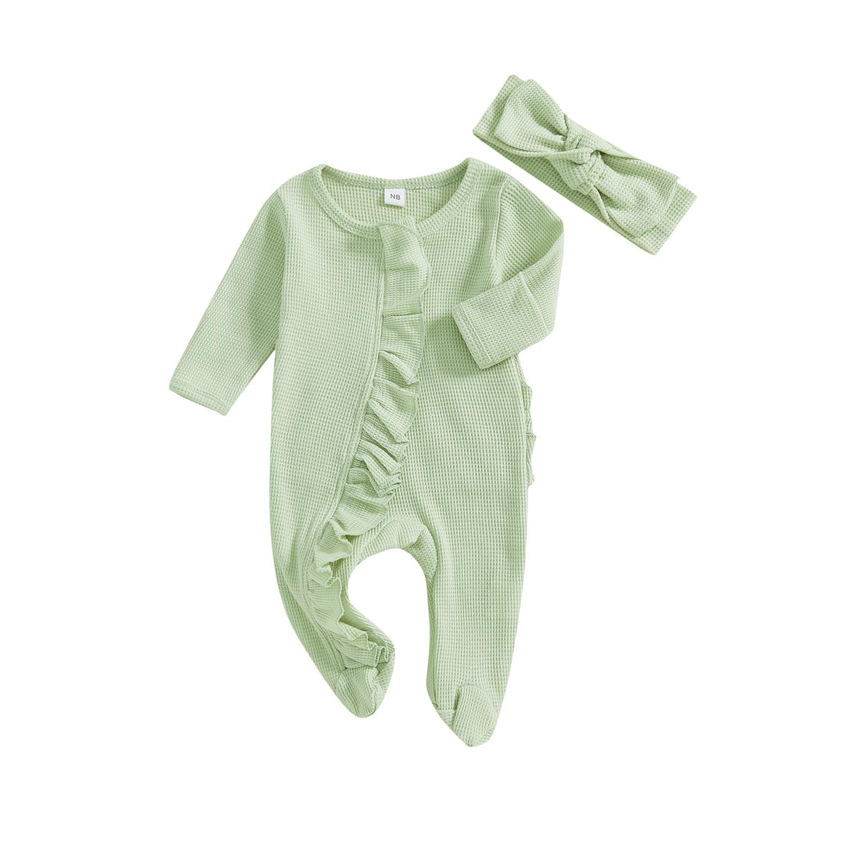allshope Infant Baby Girl Fall Outfit Romper Footies Solid Color Frills Ruffle Trim Jumpsuit Bodysuits Newborn Winter Clothes