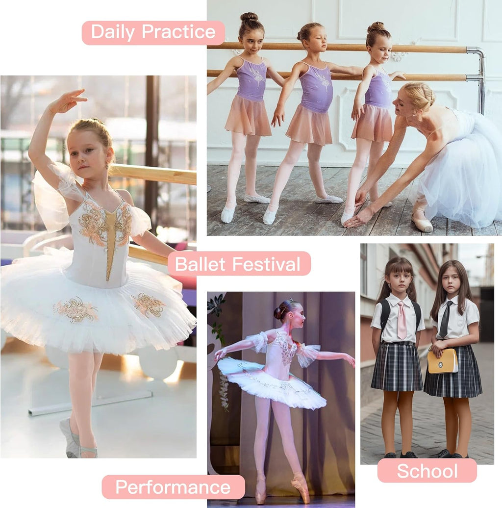 MANZI 2 Pairs Girl's Stirrup Dance Tights Convertible Transition Todder Ballet Tights 40D