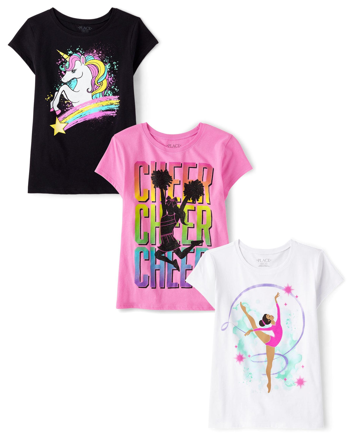 The Children's Place Girls' Unicorns,Butterfly Short Sleeve Graphic T-Shirts,3 Pack