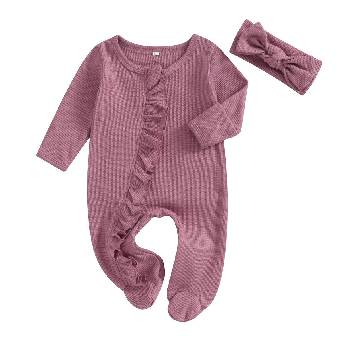 allshope Infant Baby Girl Fall Outfit Romper Footies Solid Color Frills Ruffle Trim Jumpsuit Bodysuits Newborn Winter Clothes