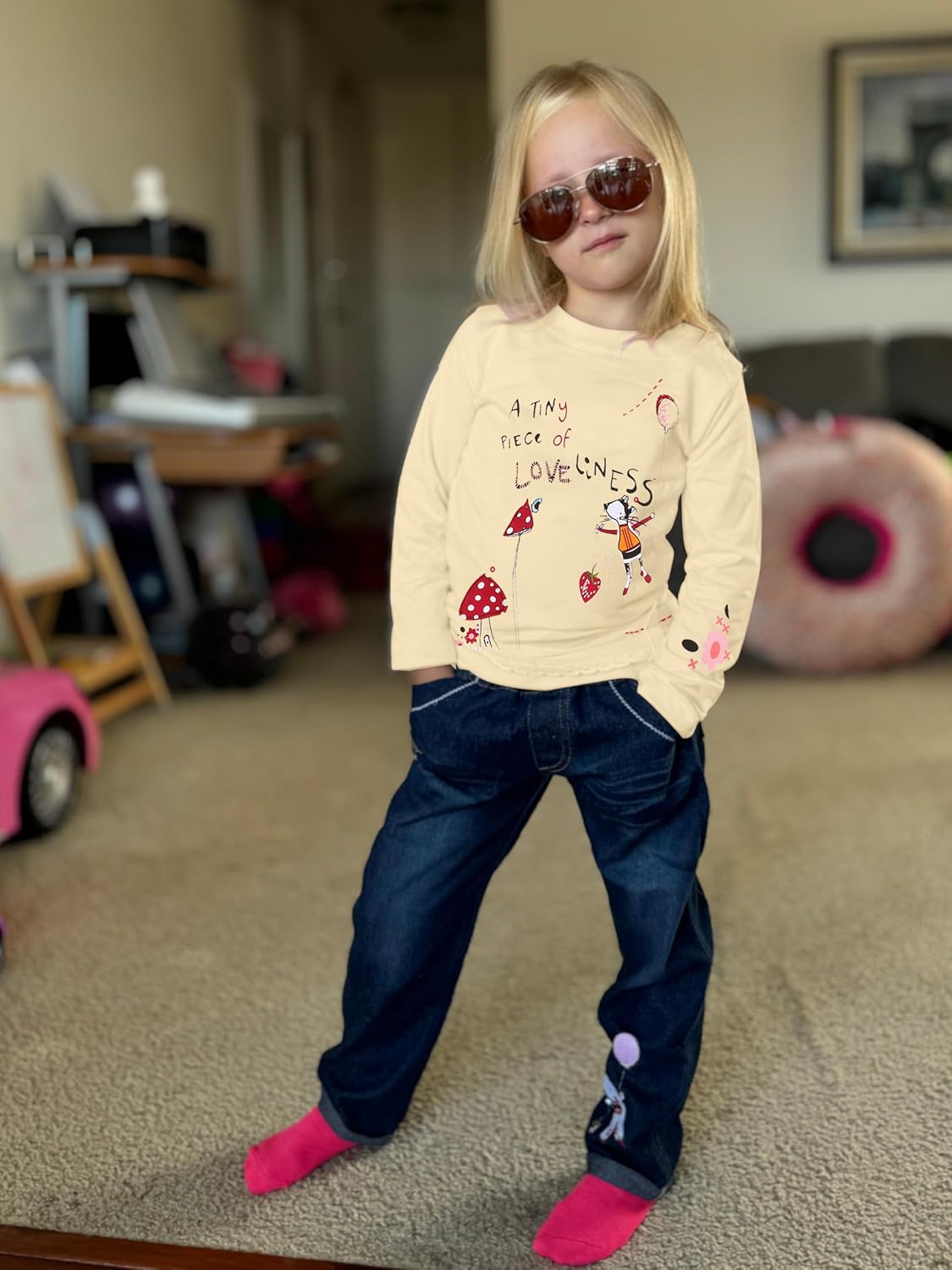 Toddler Girl Clothes Baby Girl Long Sleeve Top + Jeans Pants with Pockets