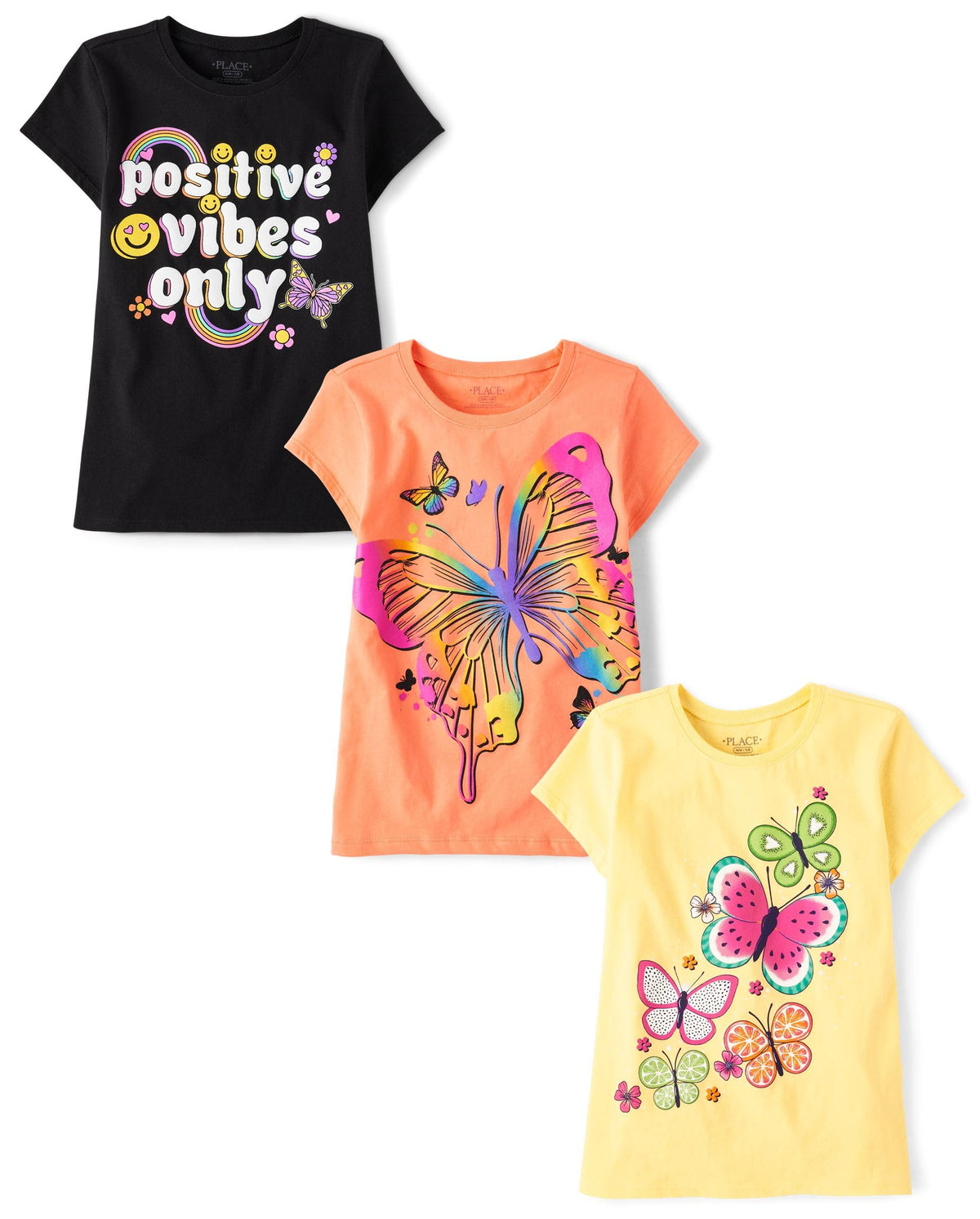The Children's Place Girls' Unicorns,Butterfly Short Sleeve Graphic T-Shirts,3 Pack