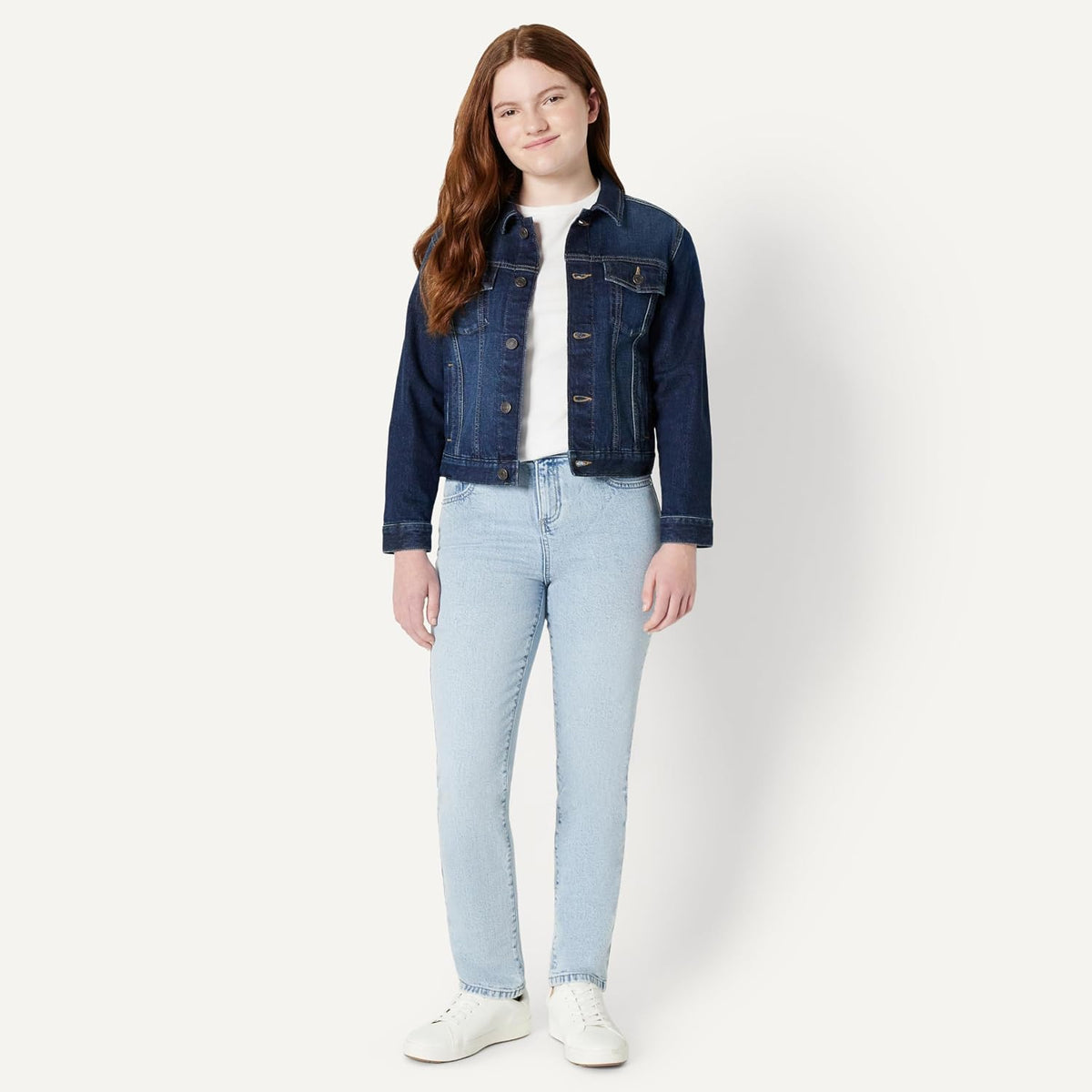 Amazon Essentials Girls' Medium Stretch Mid-Rise Straight-Fit Jean
