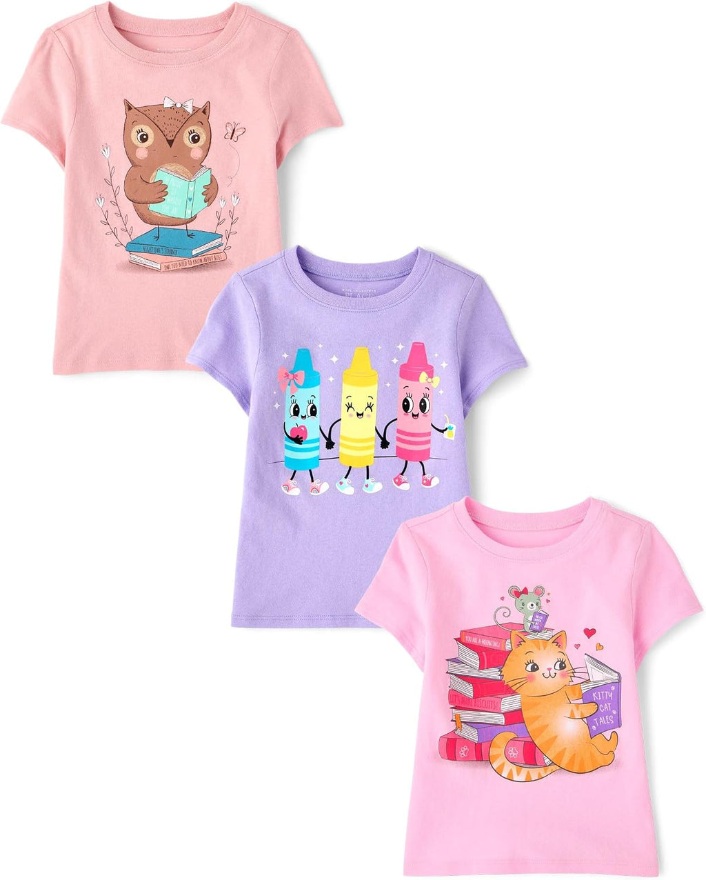 The Children's Place Baby-Girls and Toddler School,Learning Short Sleeve Graphic T-Shirts,3 Pack