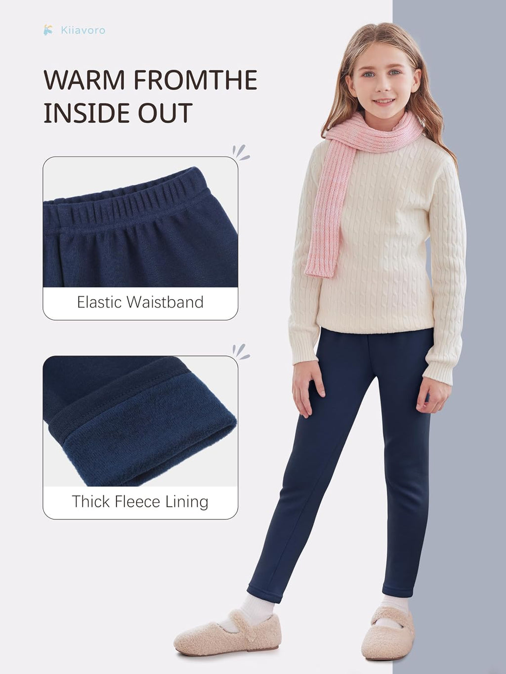 Girls Fleece Lined Leggings Cotton Kids Winter Warm Leggings Thick Thermal Tights Pants