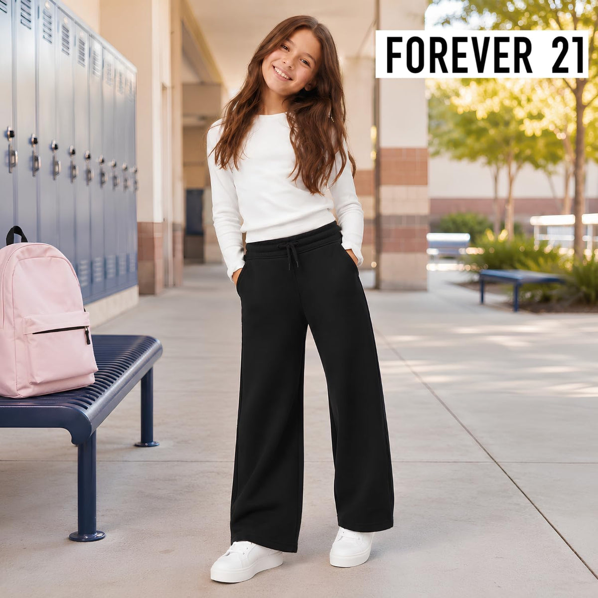 Forever 21 Girls 2-Pack Wide Leg Cargo Fleece Sweatpants with Pockets, 4-16