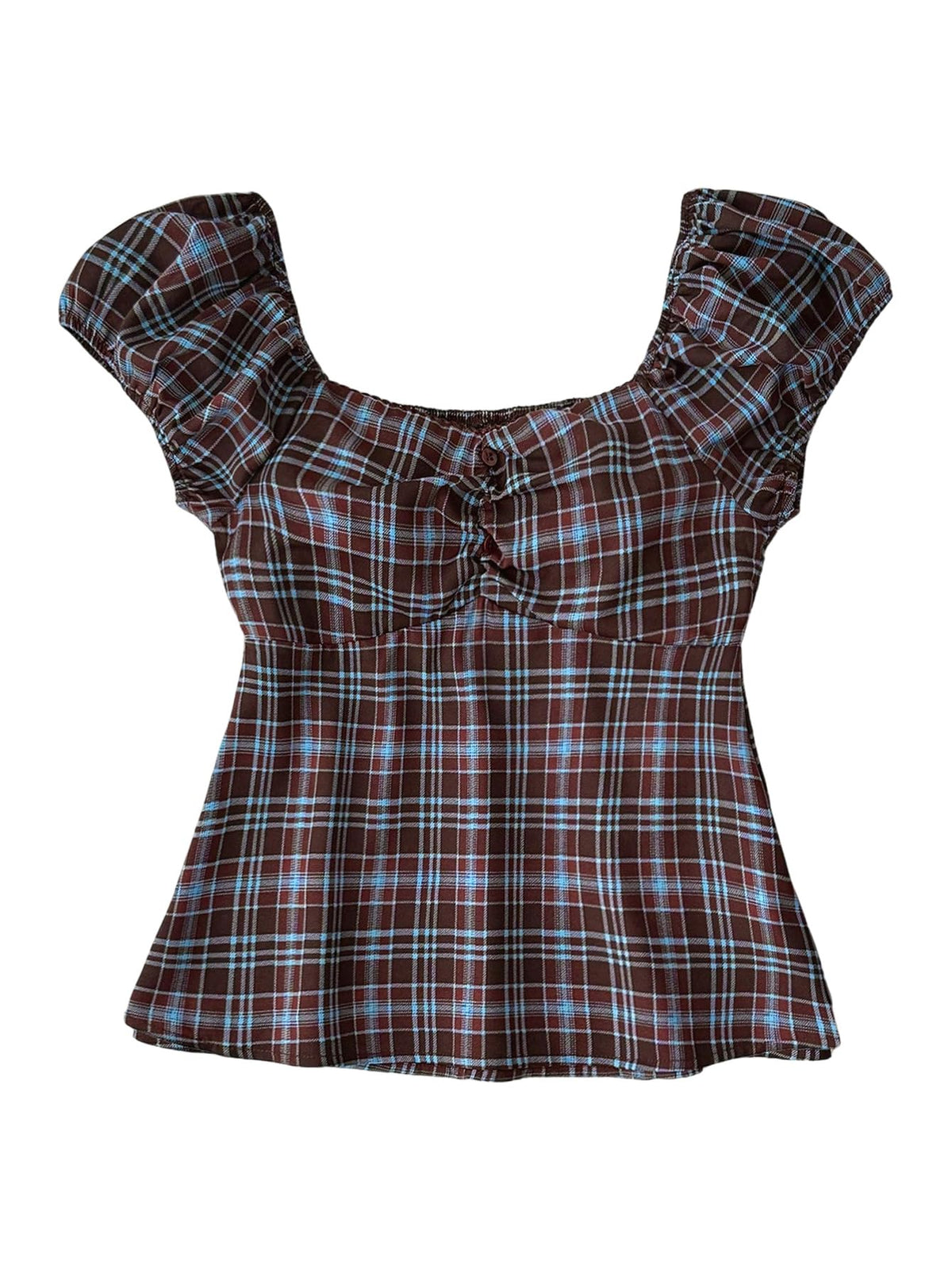 SOLY HUX Girl's Cute Gingham Tops Short Sleeve Blouse