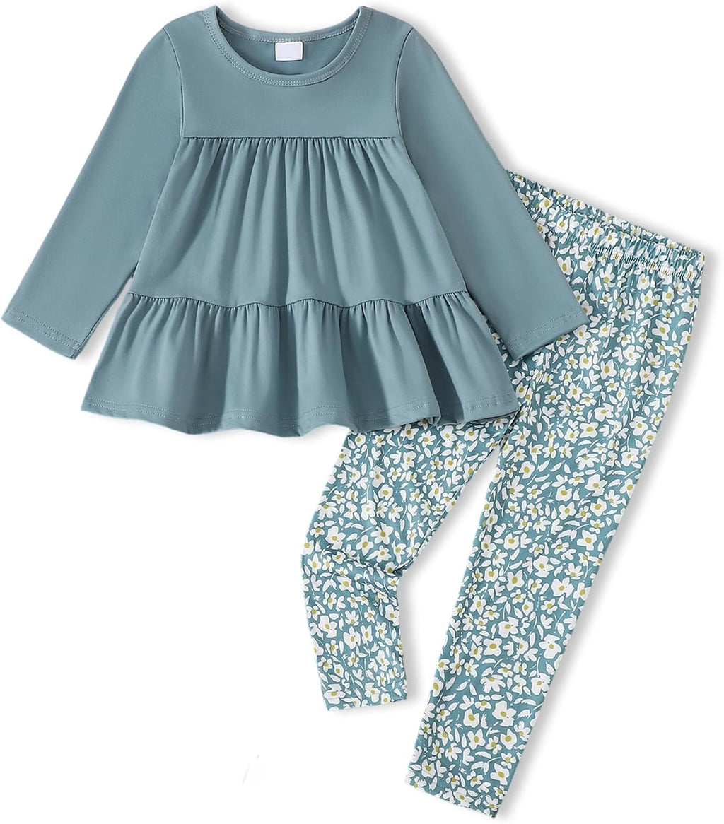 Toddler Girl Clothes Girls Fall Outfits Kids Clothing Winter Long Sleeves Ruffle Hems Top Pant Set 3-8T
