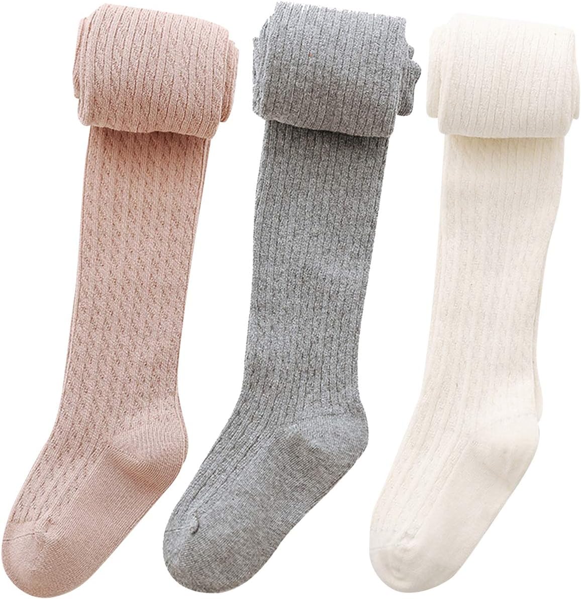 vanberfia Knit Baby Girls Tights: Cable Knit Cotton Warm Footed Leggings