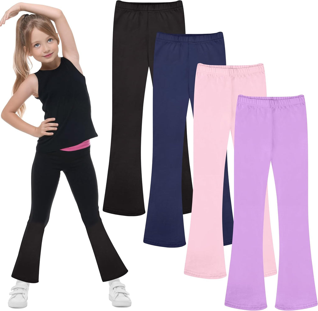FEQO 4 Pack Girls Flare Leggings Pants Cotton Leggings Bell Bottoms 5-14Y