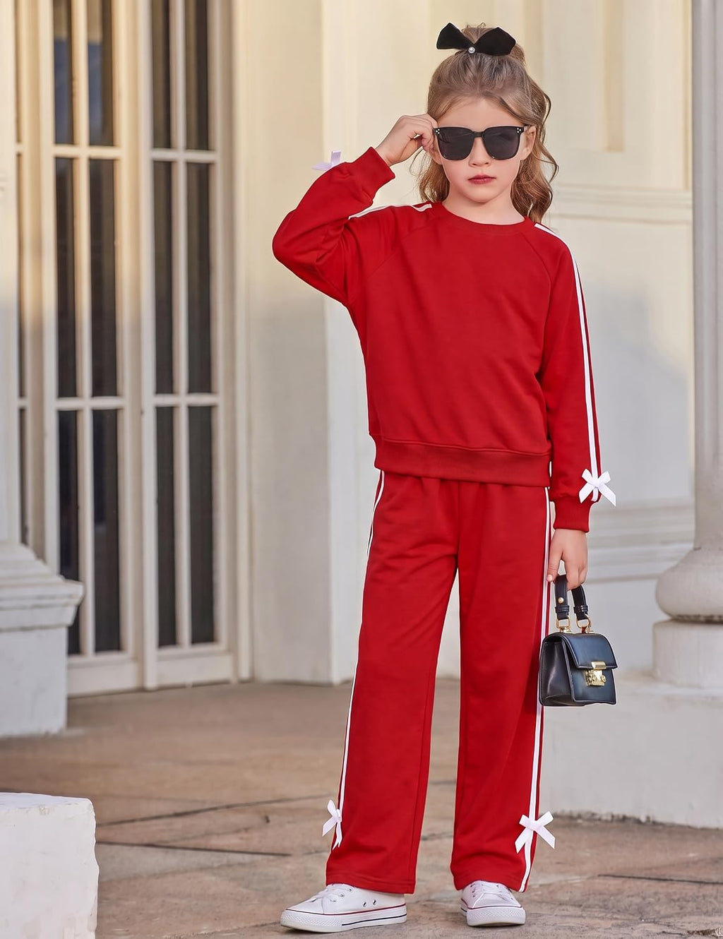 Arshiner Girls 2 Piece Outfits Fall Long Sleeve Shirts Wide Leg Pants Sets