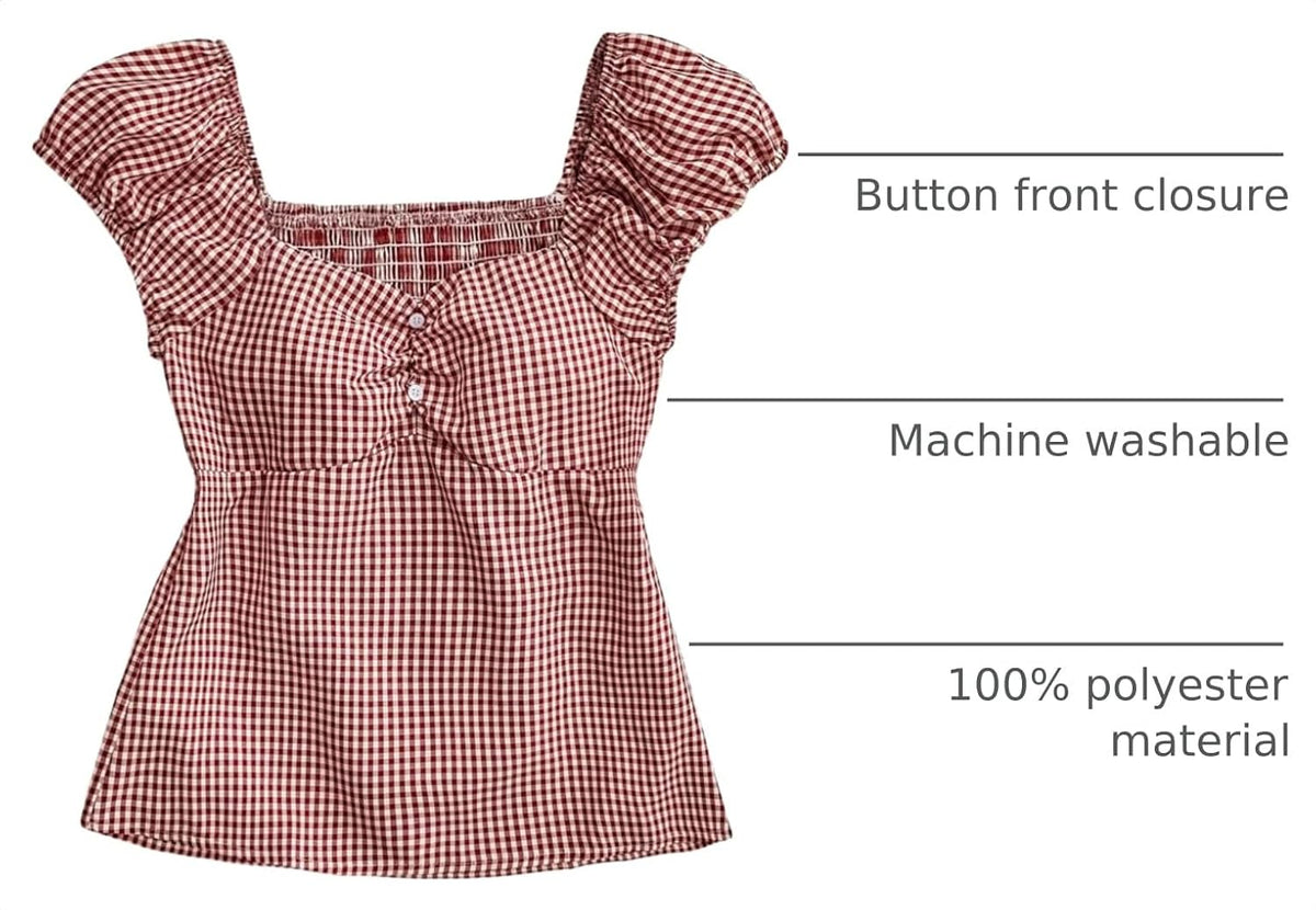 SOLY HUX Girl's Cute Gingham Tops Short Sleeve Blouse