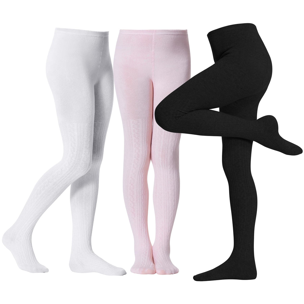 Zando 3Pack Girls Tights Kids Cable Knit Cotton Winter Warm Leggings 4-12T