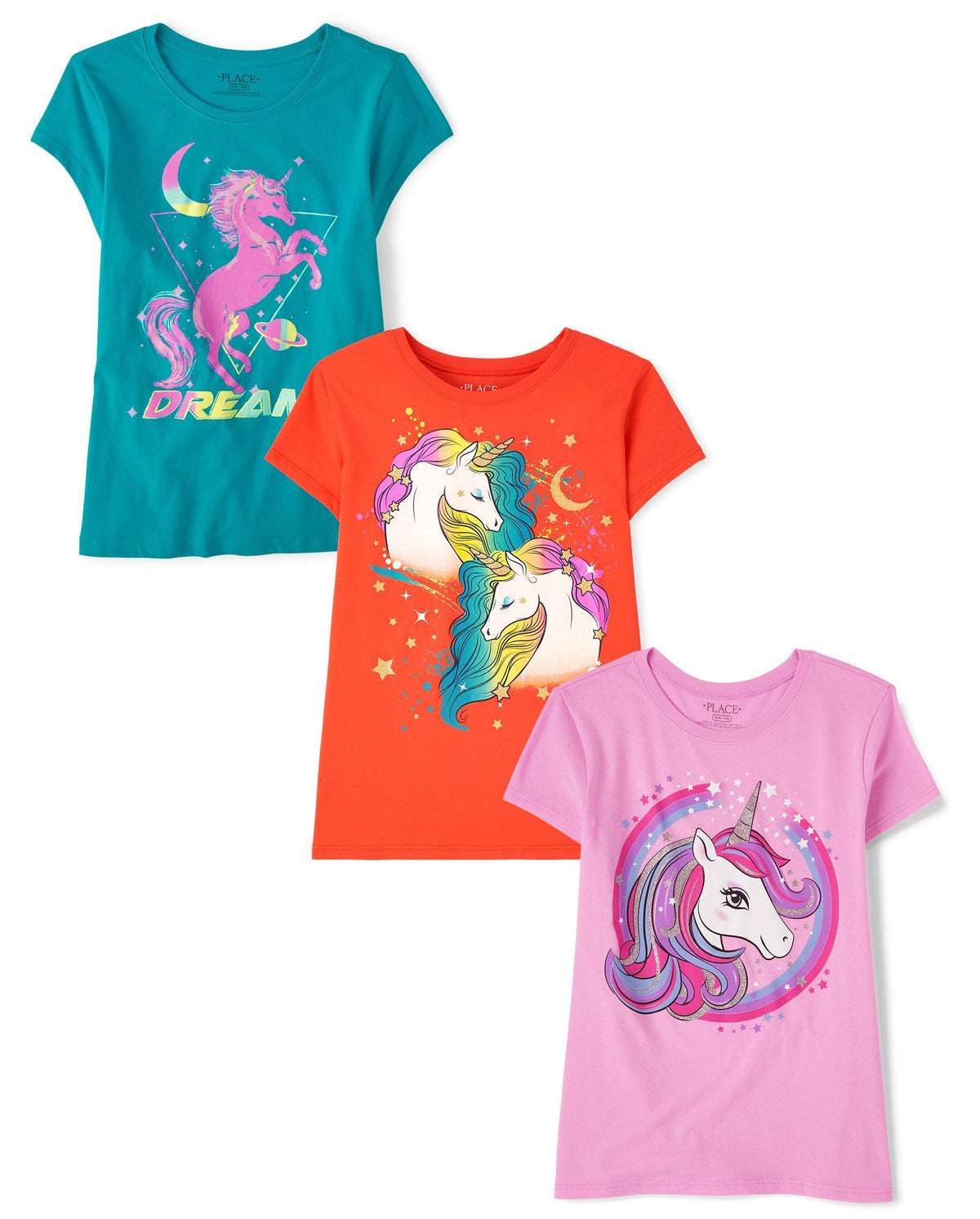 The Children's Place Girls' Unicorns,Butterfly Short Sleeve Graphic T-Shirts,3 Pack