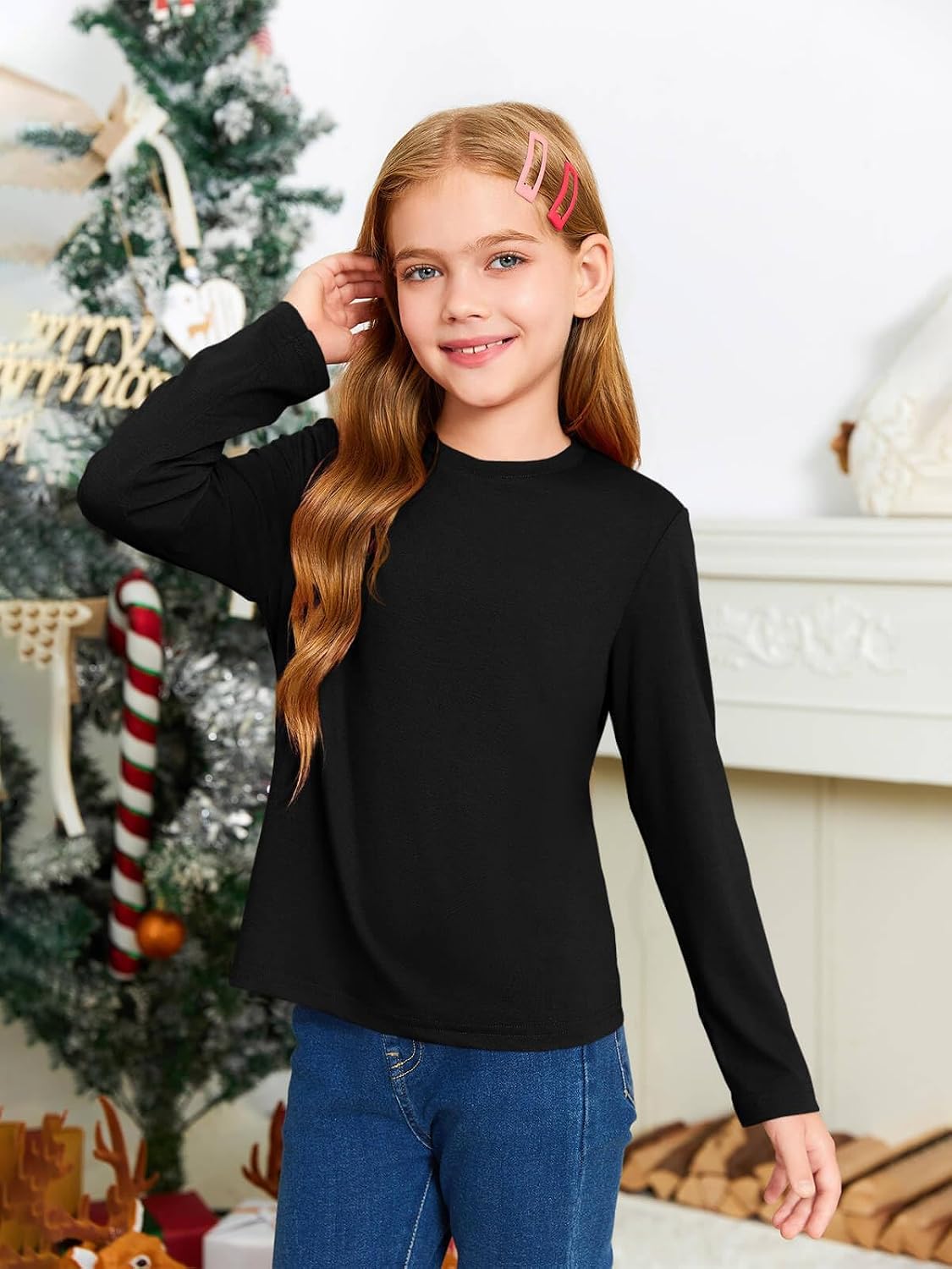 Haloumoning Girls Long Sleeve T Shirts Kids Fall Tops 5-14 Years