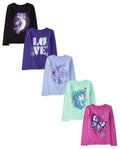 The Children's Place Girls' Unicorns,Sports,Butterflies Long Sleeve Graphic T-Shirts,5 Pack