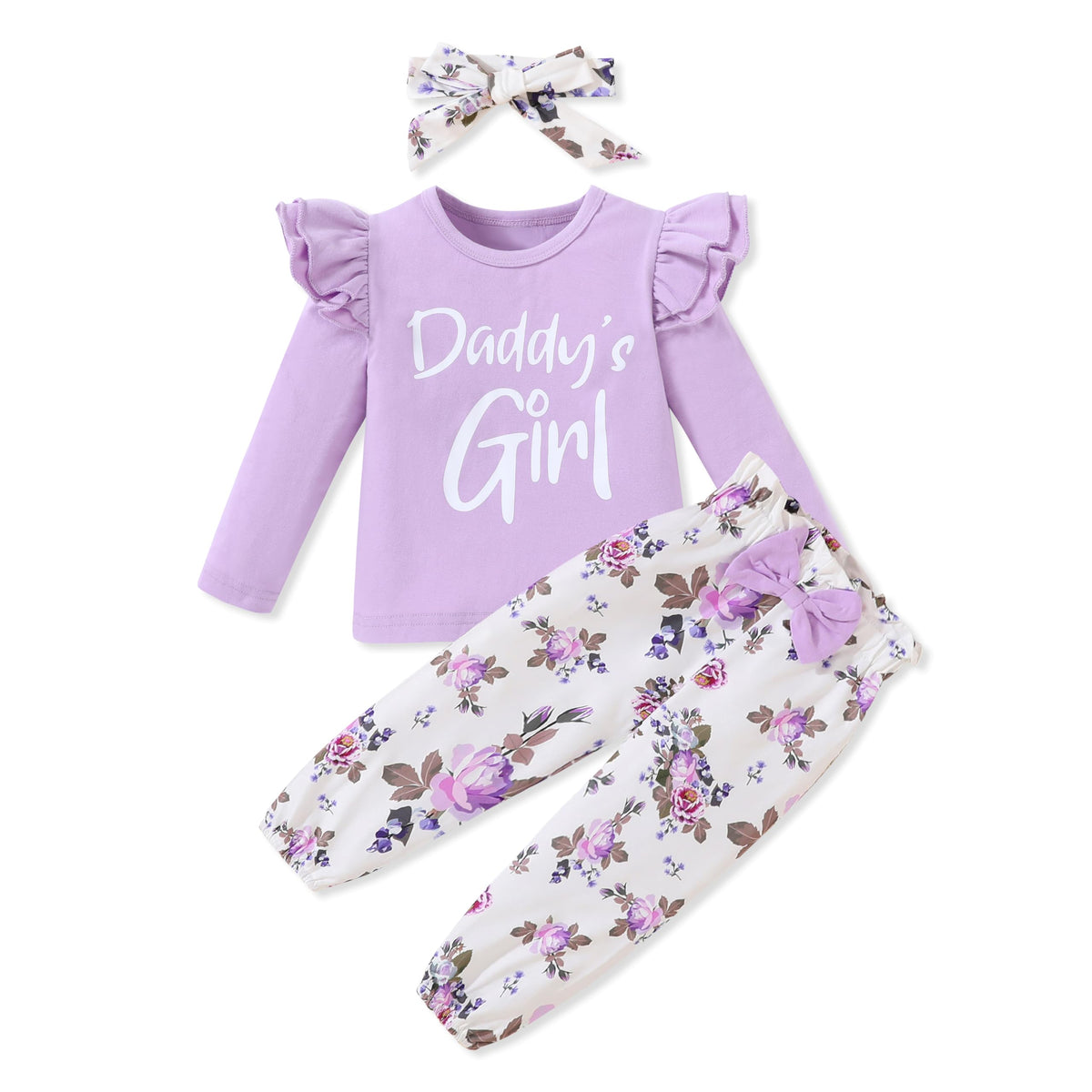 SANMIO Toddler Girl Clothes Cute Ruffle Sleeve Shirt Floral Pants Headband