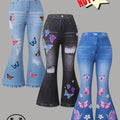 3-Pack Girls' Bell Bottom, Butterfly Print Flare Pants, Soft, Comfortable Knit Pants, Perfect for Festive Parties and Gifts, Elastic Waist Pants