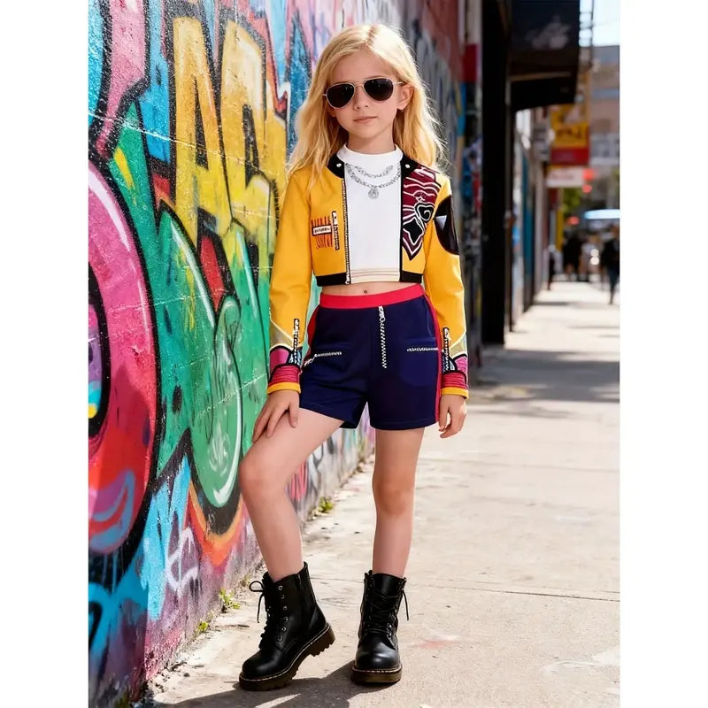 Girls' Character Themed Costume Set, 3-Piece Golden Knit Outfit with Crop Top for Halloween Parties & Pretend Play, Costume For Parties, Pretend Play Costume