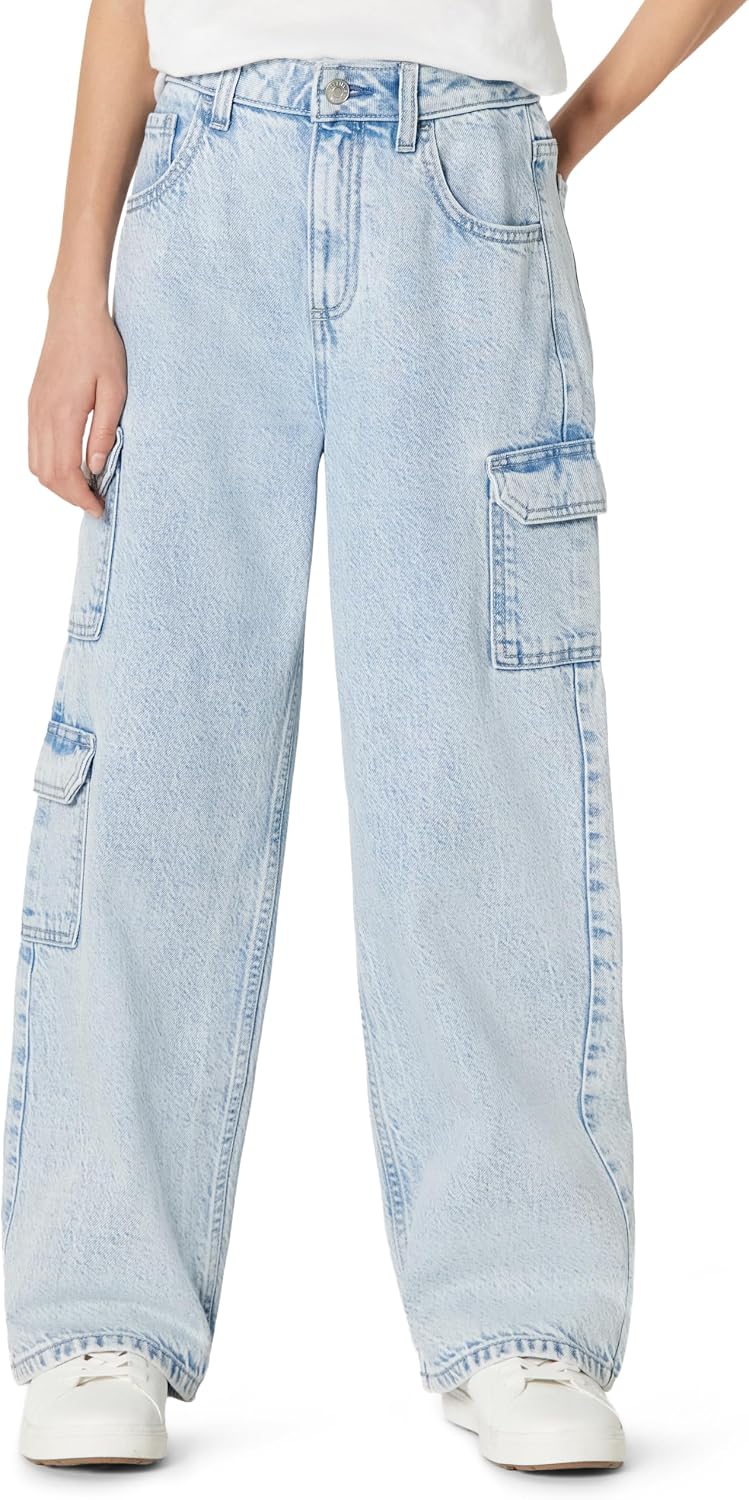 Amazon Essentials Girls' Ultra Soft Relaxed-Fit Wide Leg Cargo Jeans