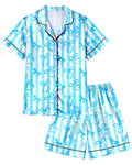 Sylfairy Girls Pajamas Silk PJS Set Bow Satin Sleepwear Short Sleeve Jammies for Kids Button-Down Nightwear size 7-8 10-12