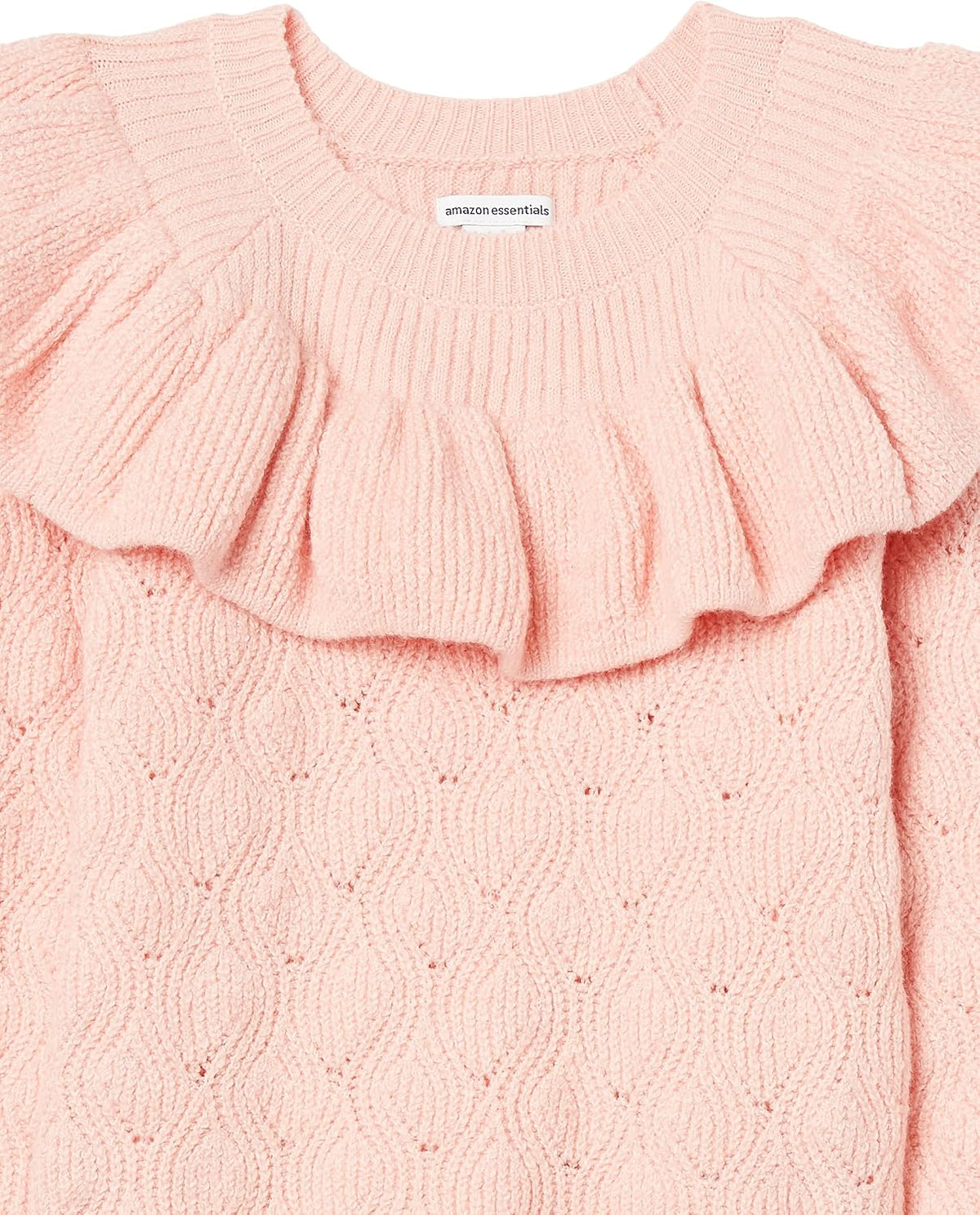 Amazon Essentials Girls and Toddlers' Soft Touch Pullover Crewneck Ruffle Sweater, Cable Knit, Cotton Blend