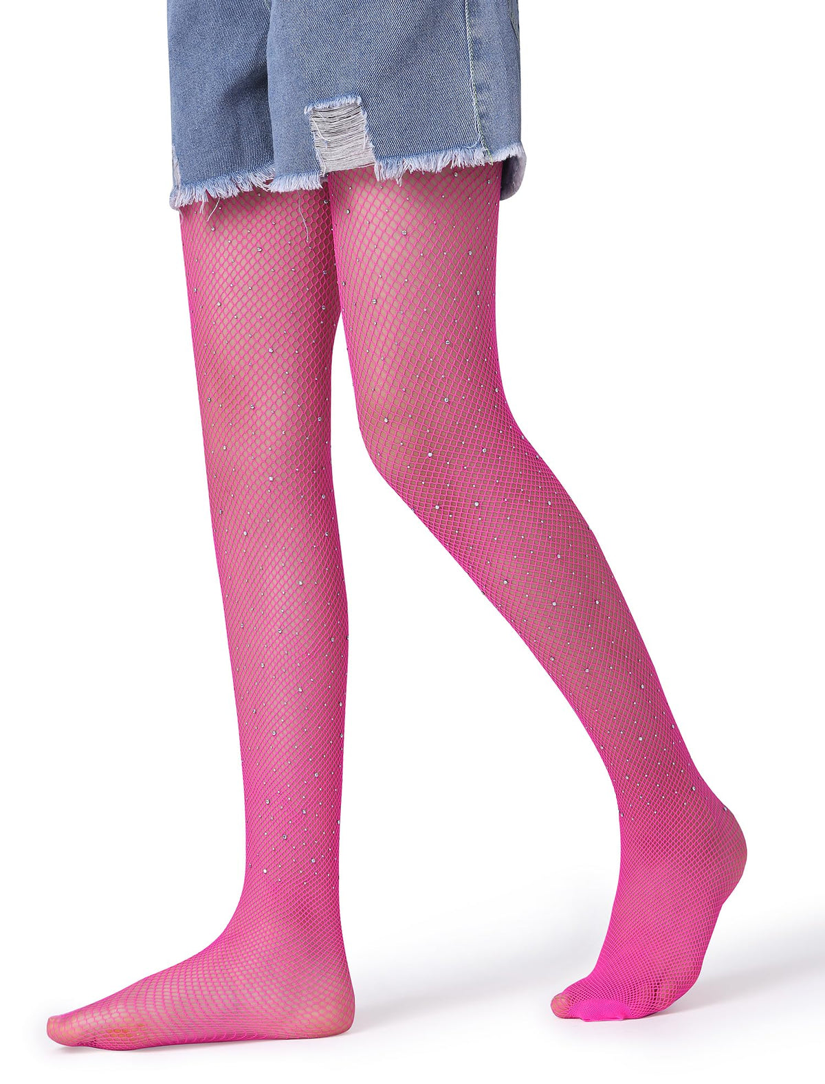 Henwarry Girls Sparkle Fishnet Stockings Children's High Waist Tights Rhinestone Hollow Out Party Pantyhose