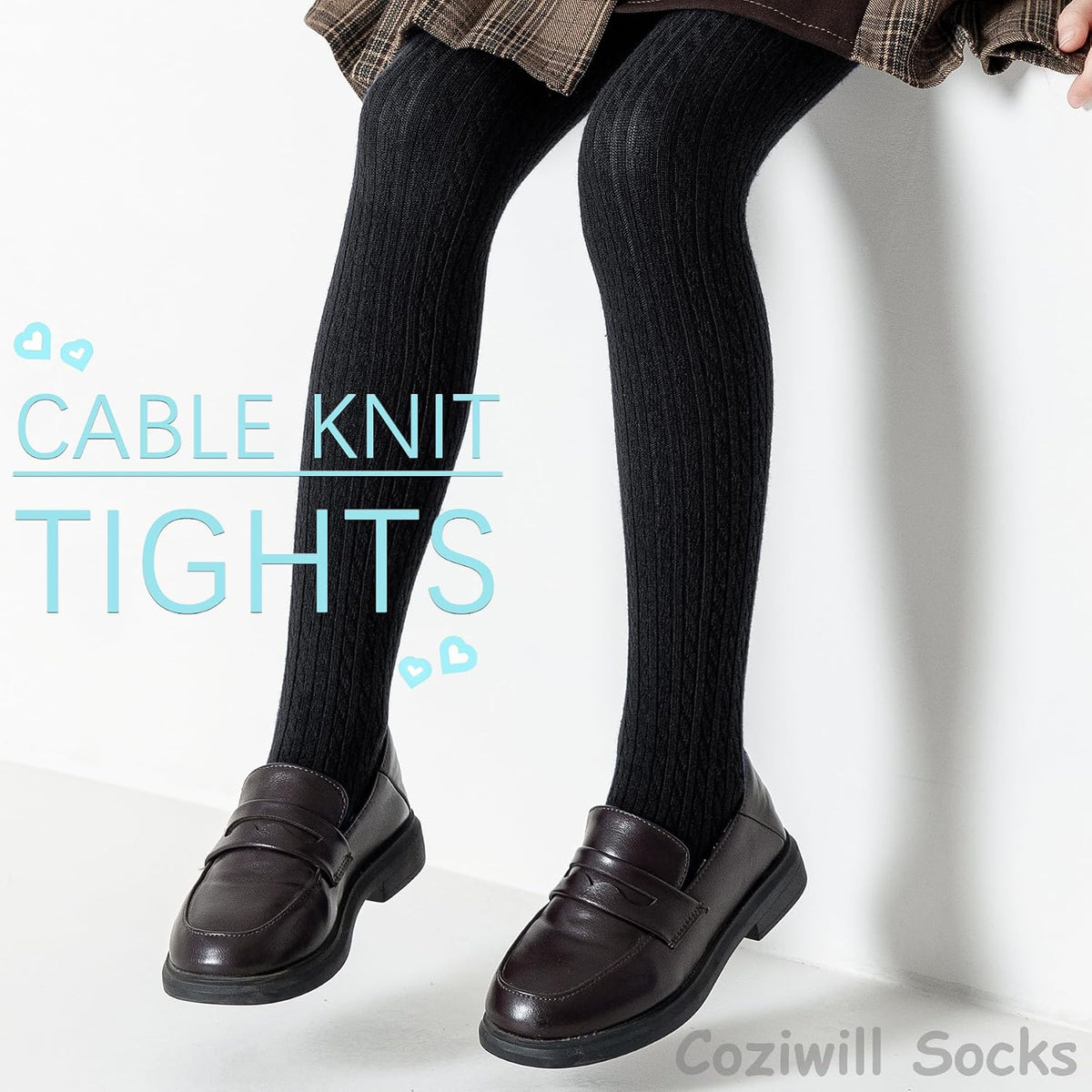 Girls Tights Seamless Toddler Stockings Cable Knit School Leggings 2-12T