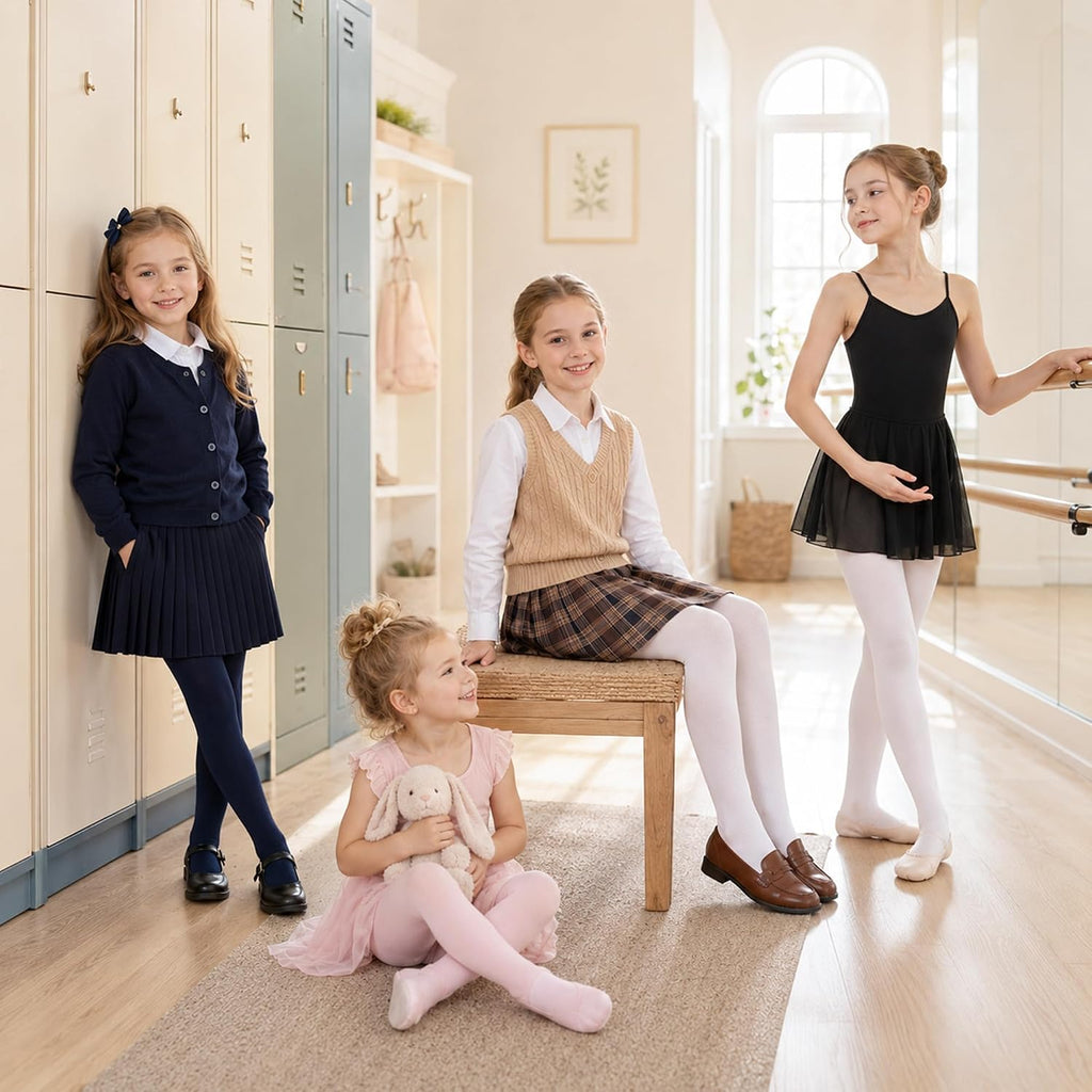 HONGTEYA 3 Pairs Girls Tights 90D Toddler Ballet Dance Leggings Stockings