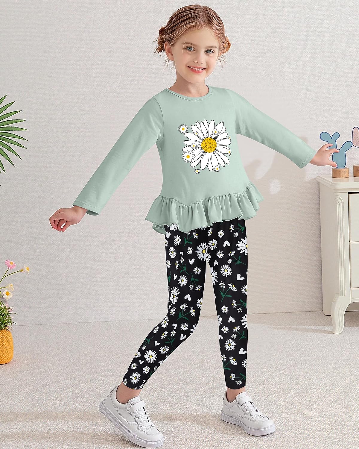 CARETOO Girls' clothing sets Fall Long Sleeve Top Pants Set Size 2-10