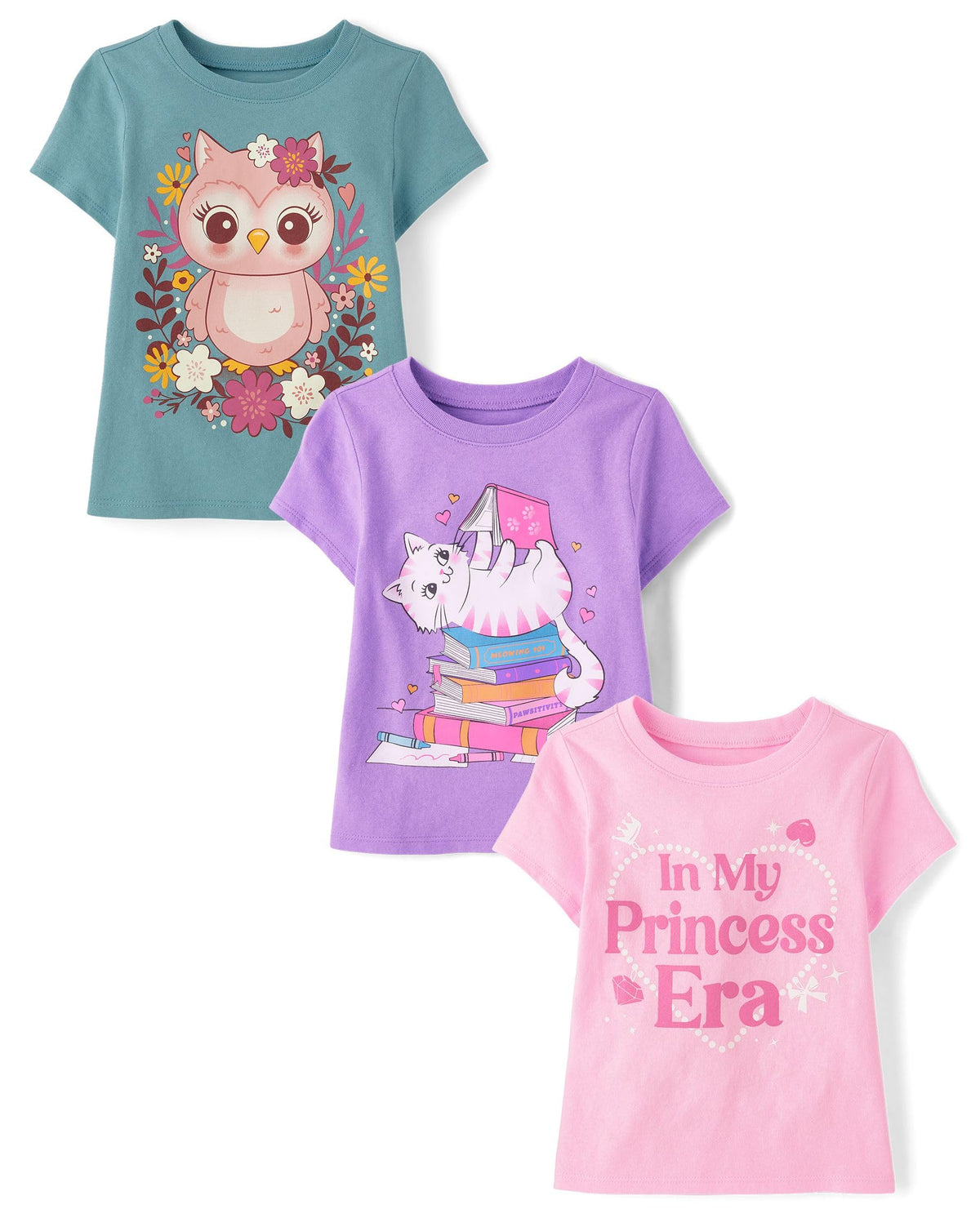 The Children's Place Baby-Girls and Toddler School,Learning Short Sleeve Graphic T-Shirts,3 Pack
