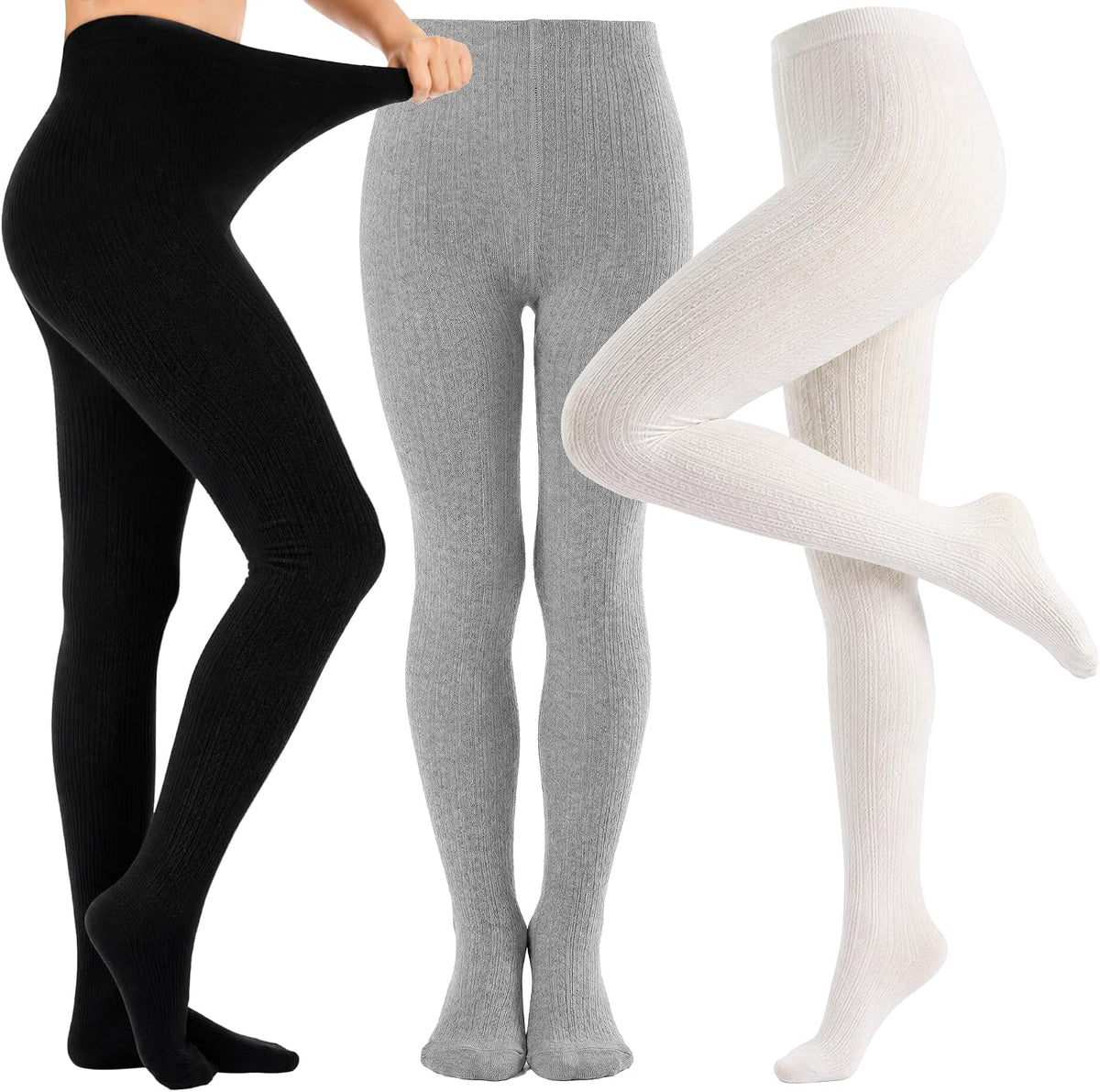 3 Pack Girls Tights Toddler Cable Knit Leggings Cotton Warm Stockings