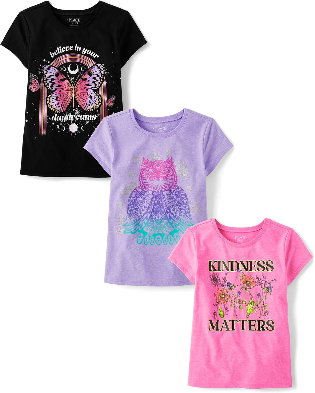 The Children's Place Girls' Unicorns,Butterfly Short Sleeve Graphic T-Shirts,3 Pack
