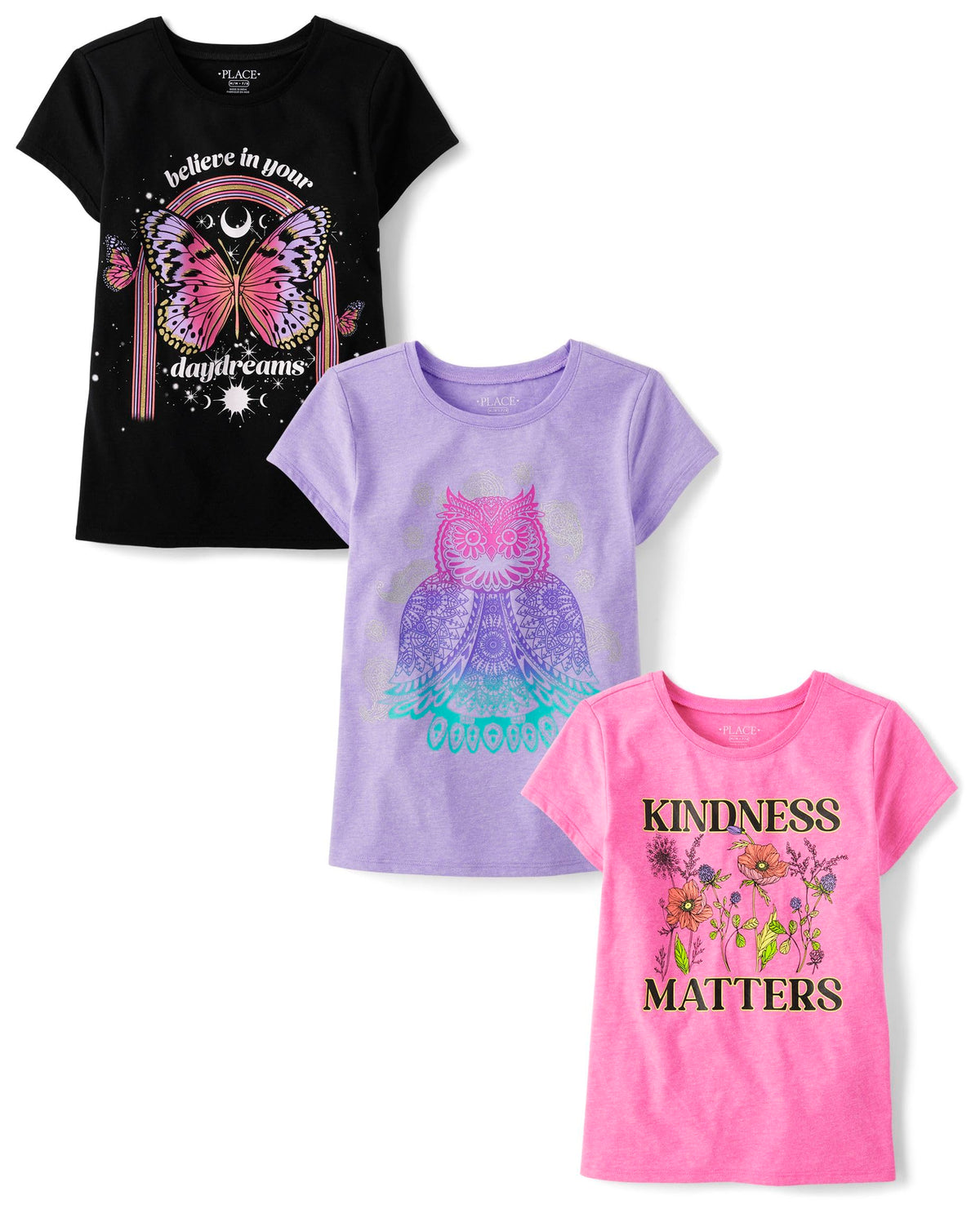 The Children's Place Girls' Unicorns,Butterfly Short Sleeve Graphic T-Shirts,3 Pack