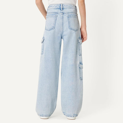 Amazon Essentials Girls' Ultra Soft Relaxed-Fit Wide Leg Cargo Jeans