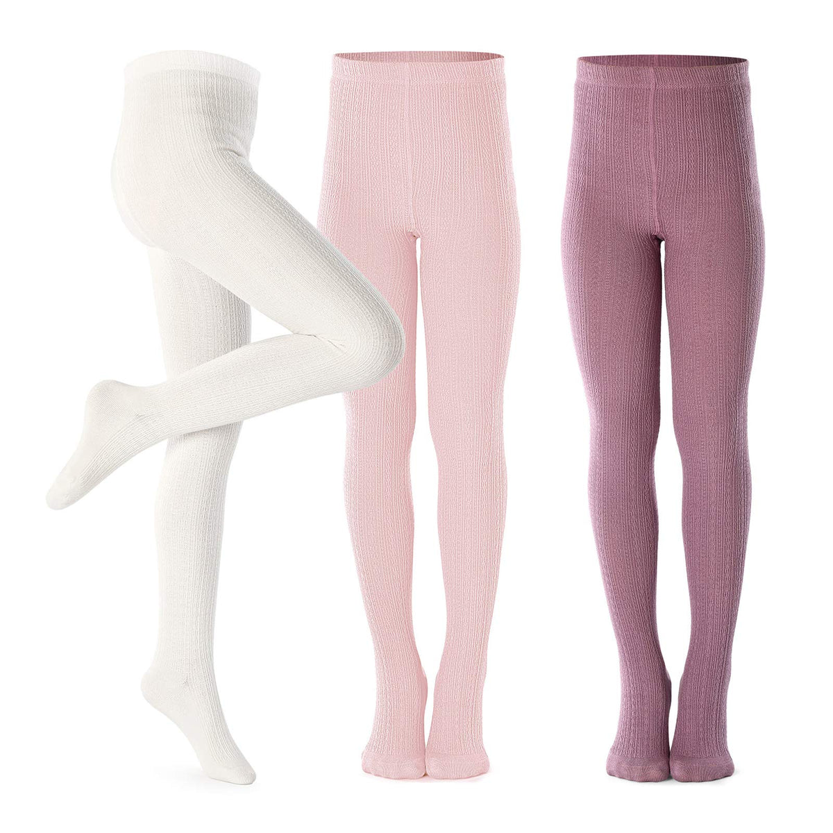 Petrass Girls Tights Toddler Cable Knit Cotton Footed Seamless Dance Ballet Baby Girls' Leggings 3/4 Pack