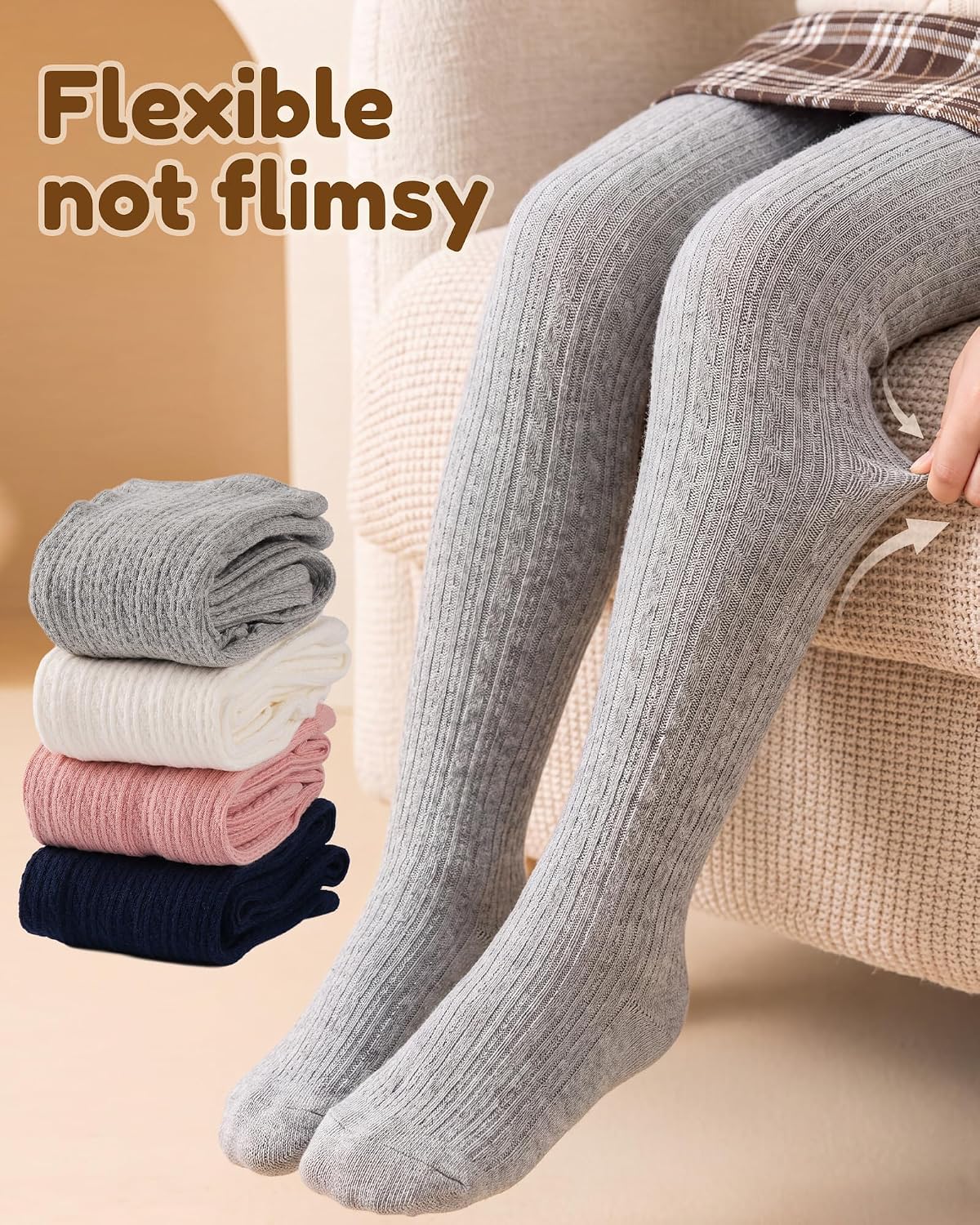 3 Pack Girls Tights Toddler Cable Knit Leggings Cotton Warm Stockings