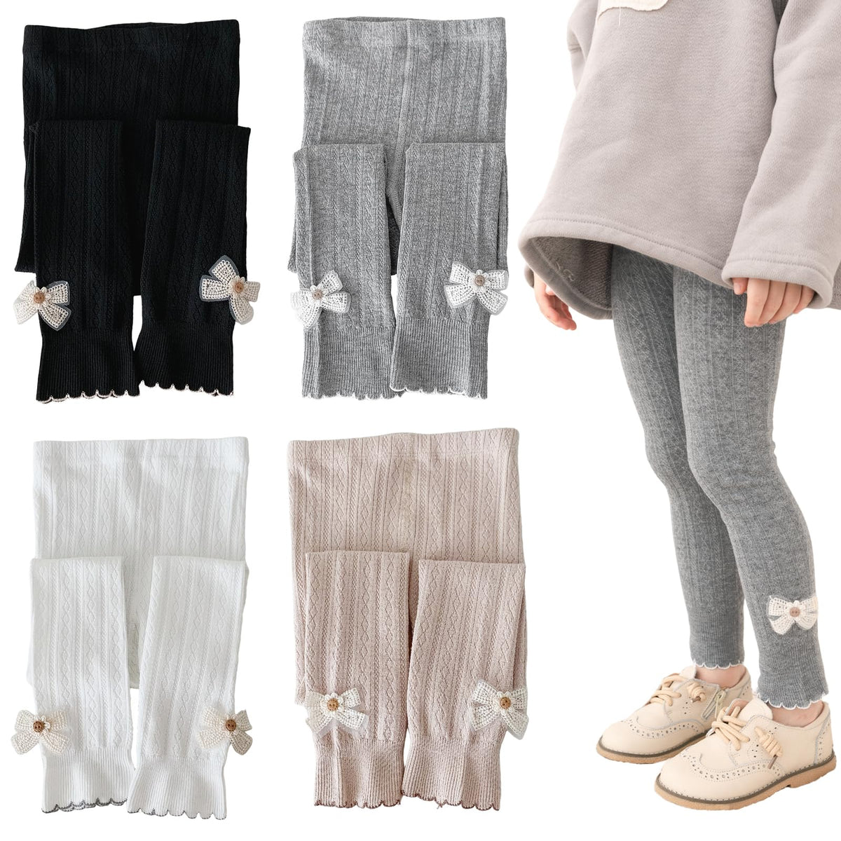 Girls Leggings for Little Girls, 2 Pack Toddler Girl Pants Leggings for Baby Tights Knitted Multi-Colors 2-9 Years