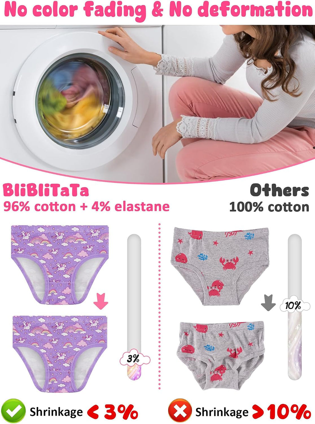 Girls Underwear, Soft Cotton Tagless Breathable Panties, 8-Pack, 18M-12Y