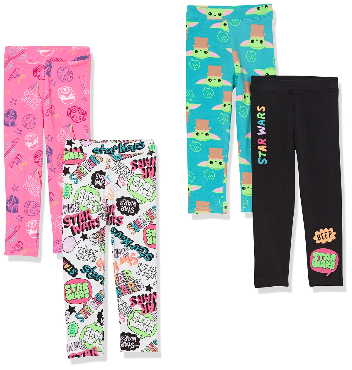 Amazon Essentials Disney | Marvel | Star Wars | Frozen | Princess Girls and Toddlers' Cotton Stretch Leggings, Multipacks
