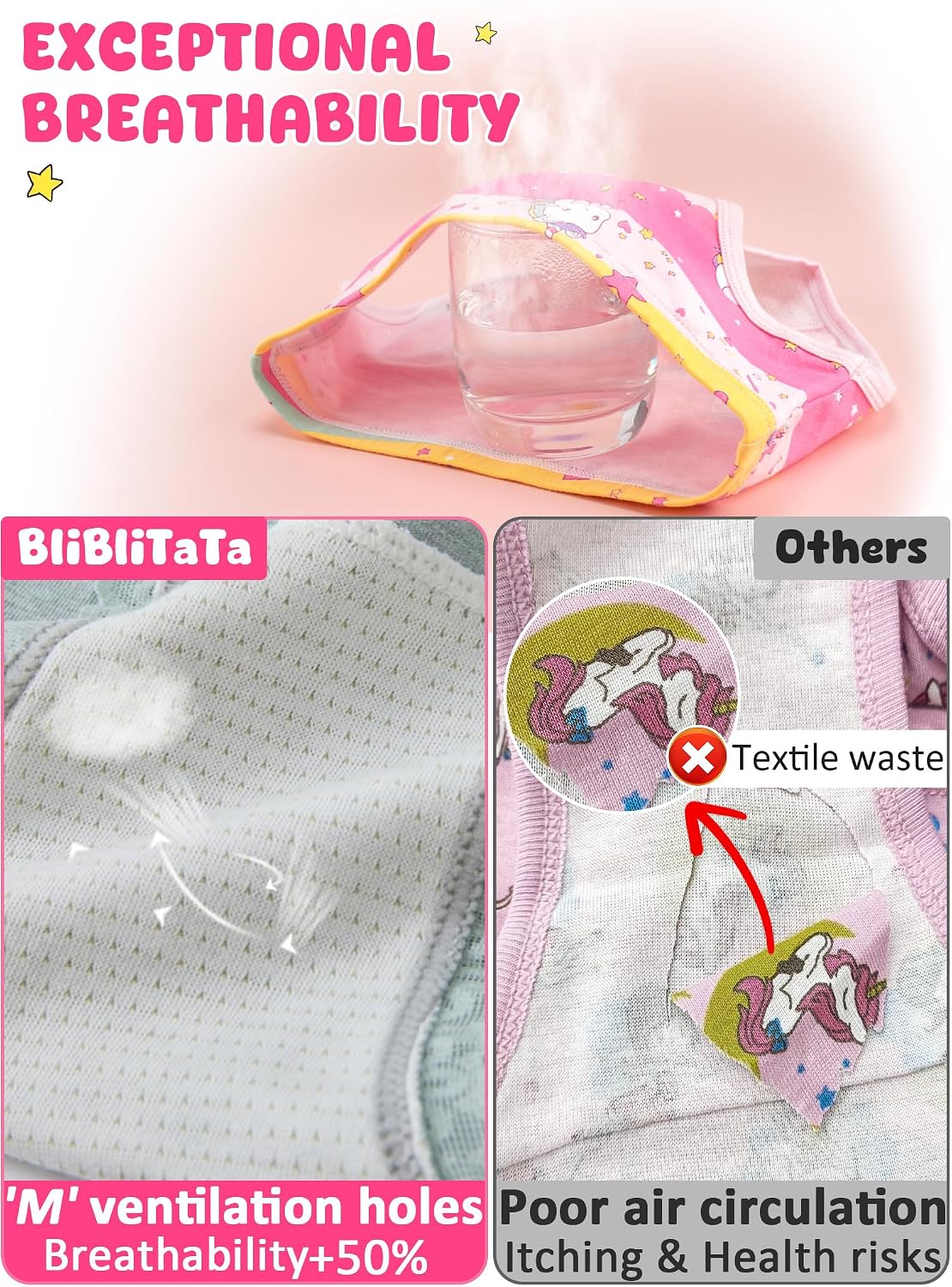 Girls Underwear, Soft Cotton Tagless Breathable Panties, 8-Pack, 18M-12Y