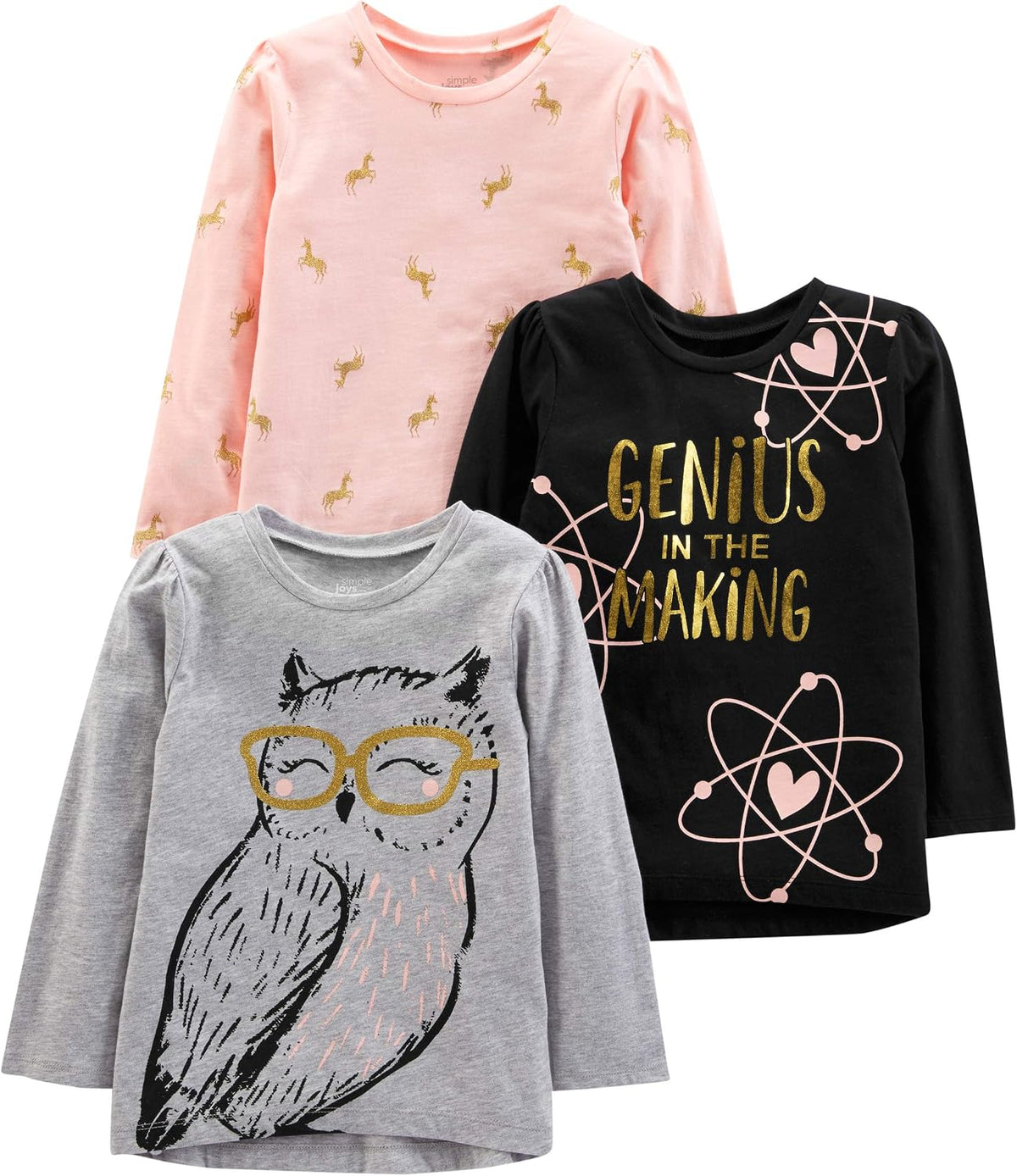 Simple Joys by Carter's Baby Girls' 3-Pack Graphic Long-Sleeve Tees