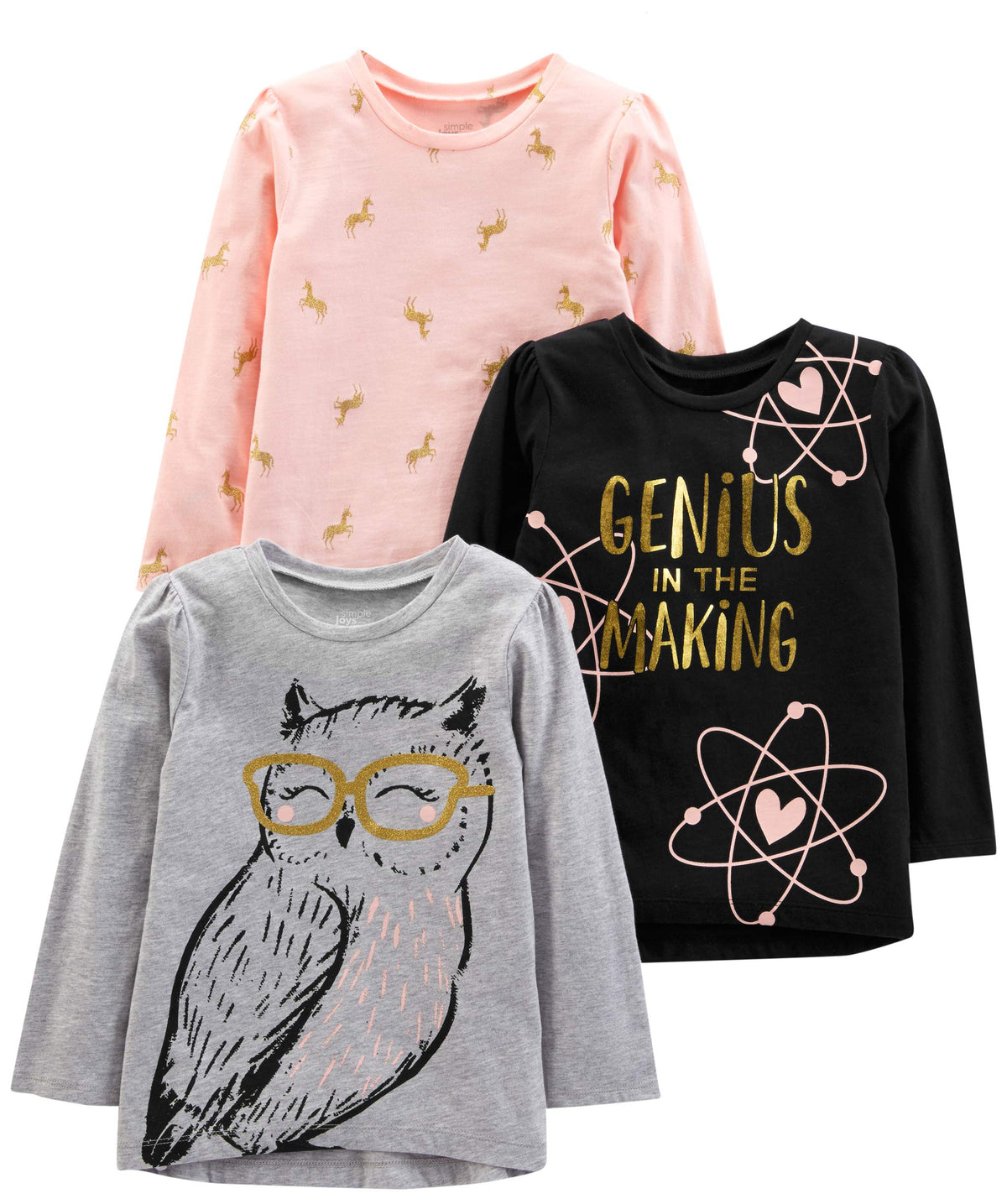 Simple Joys by Carter's Baby Girls' 3-Pack Graphic Long-Sleeve Tees