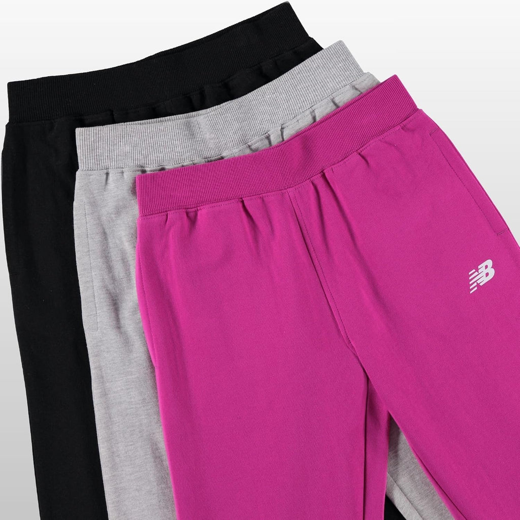 New Balance Girls Sweatpants 3-Pack, Soft Cotton Blend Fleece Joggers, 4-16