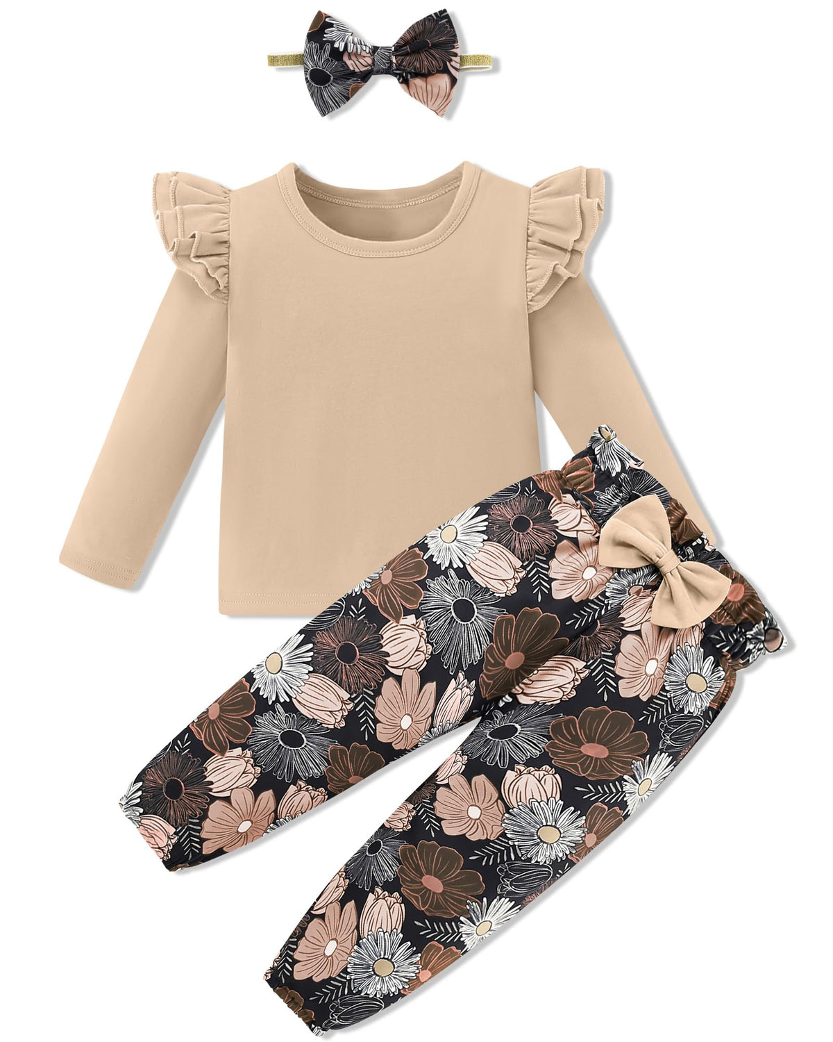 SANMIO Toddler Girl Clothes Cute Ruffle Sleeve Shirt Floral Pants Headband
