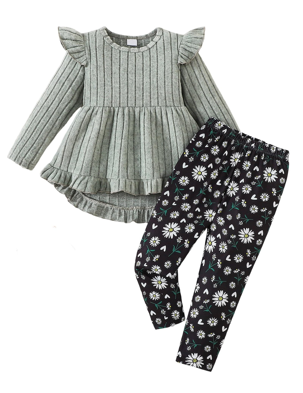 Doresbebe Toddler Girl Clothes Kid Fall Outfit Ruffle Sleeve Shirt Top Floral Pants Winter Clothing Set
