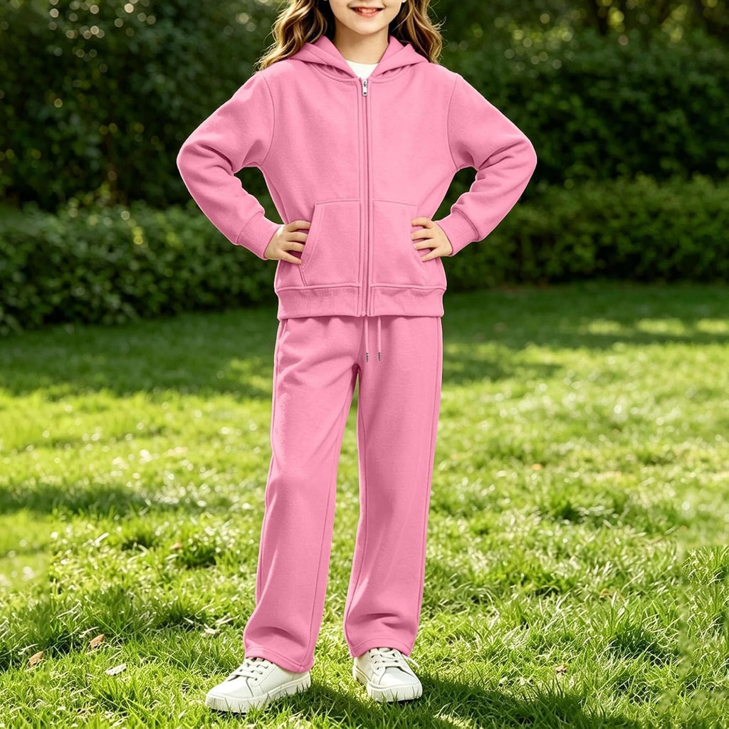 Girls Sweatsuit Fall Winter Kid Zip Up Hoodie And Sweatpants Set 5-14 Years